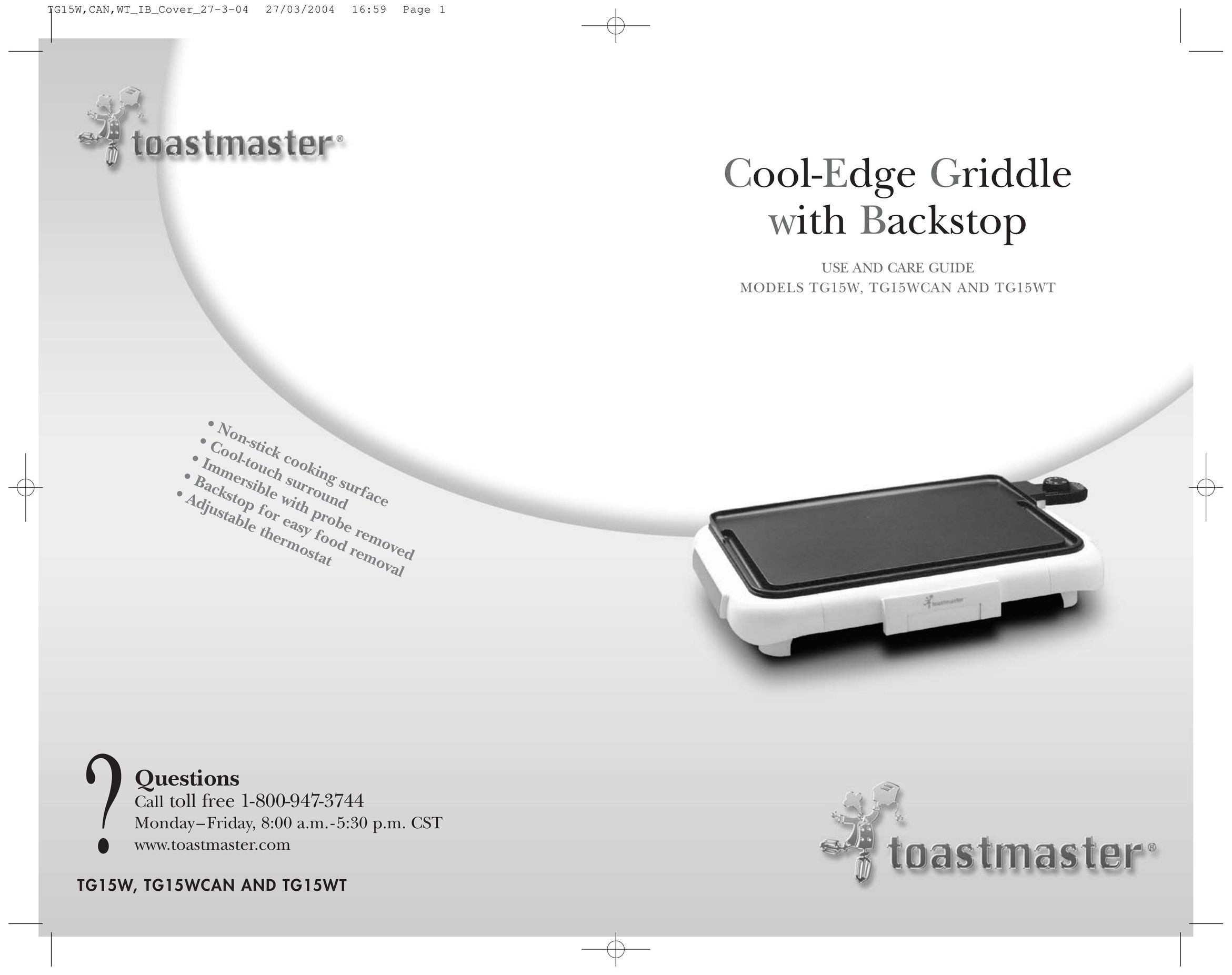 Toastmaster TG15WCAN, TG15WT Griddle User Manual