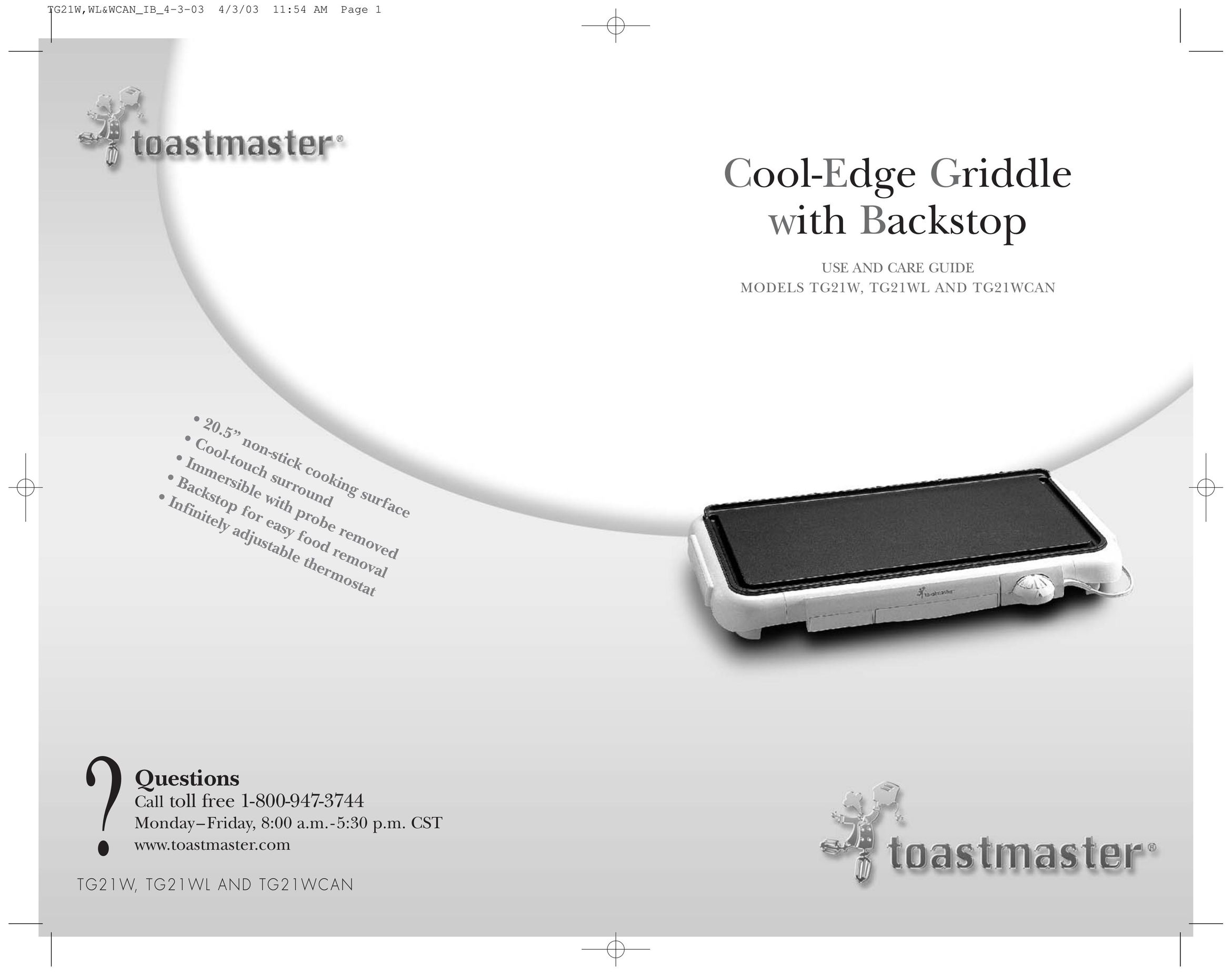 Toastmaster TG21WL TG21WCAN Griddle User Manual