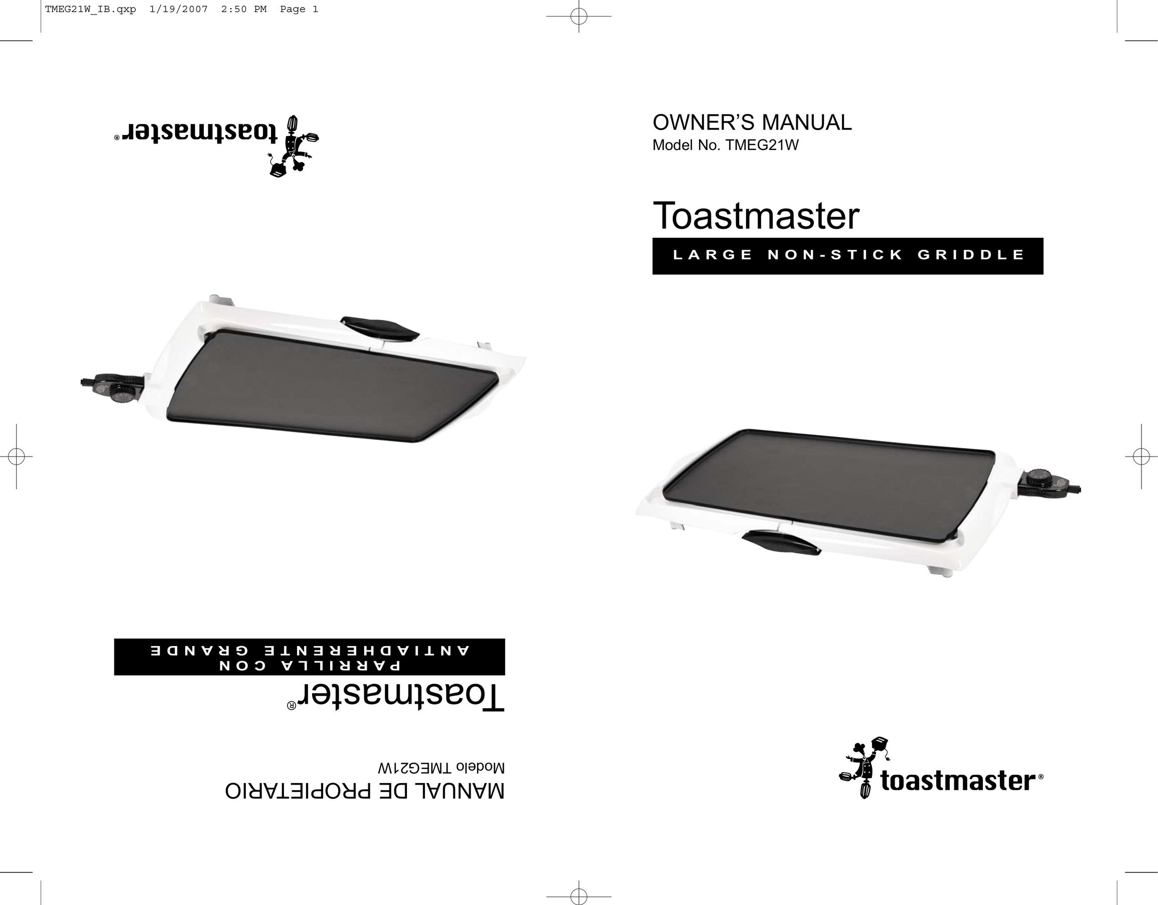 Toastmaster TMEG21W Griddle User Manual