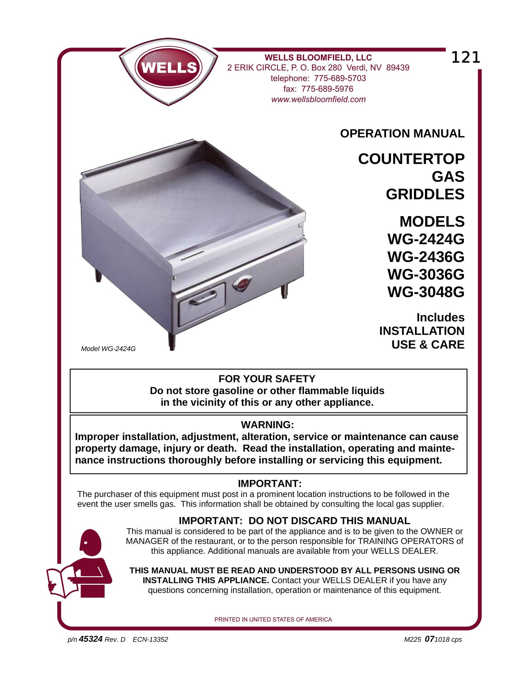 United States Pumice Company WG-2424G Griddle User Manual
