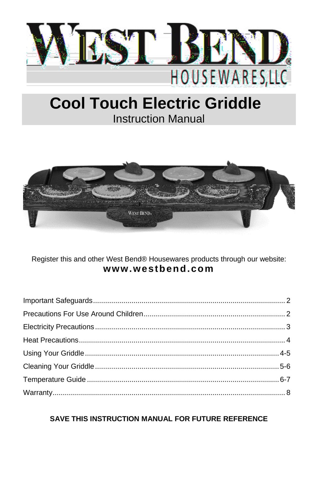 West Bend Cool Touch Electric Griddle Griddle User Manual