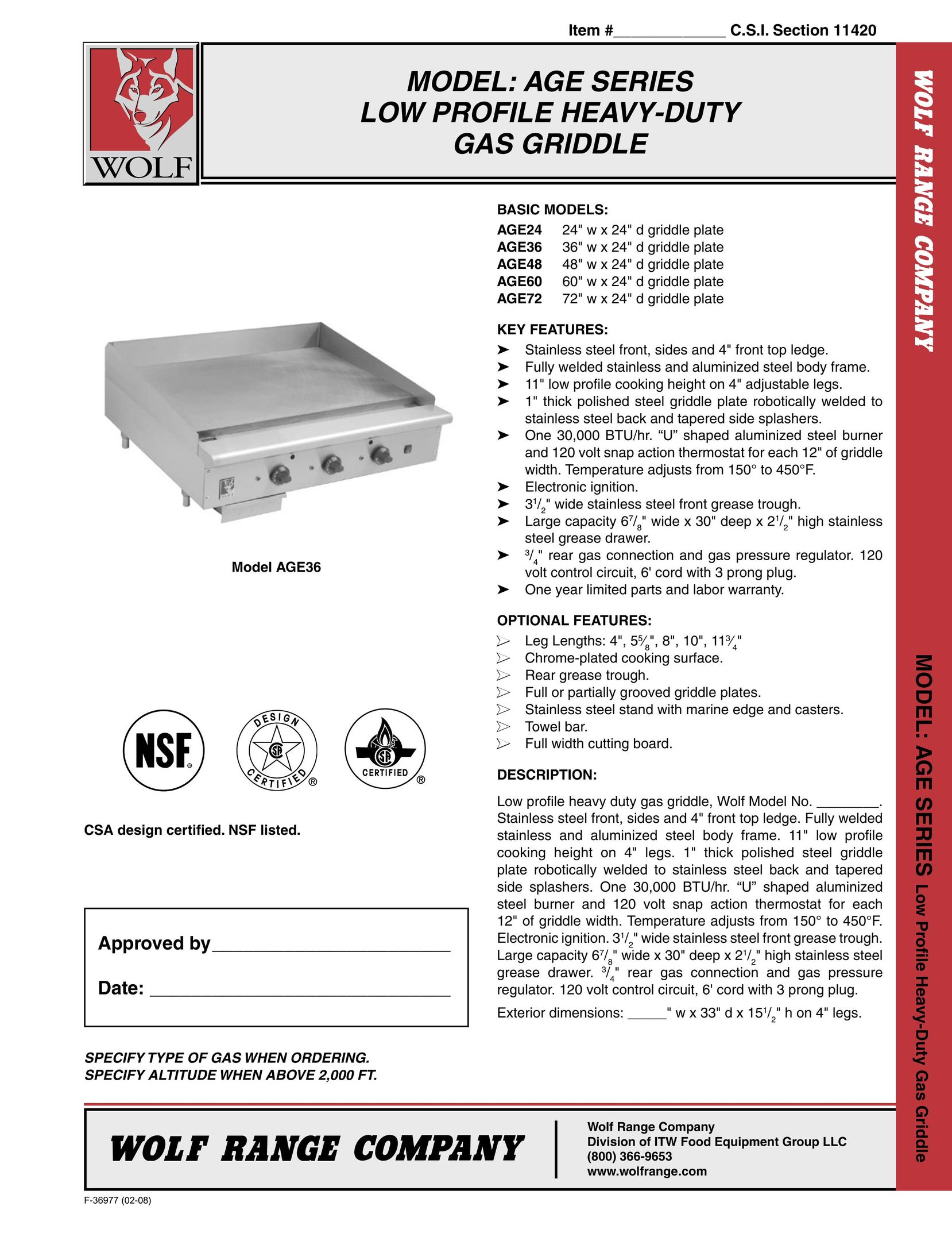 Wolf AGE72 Griddle User Manual