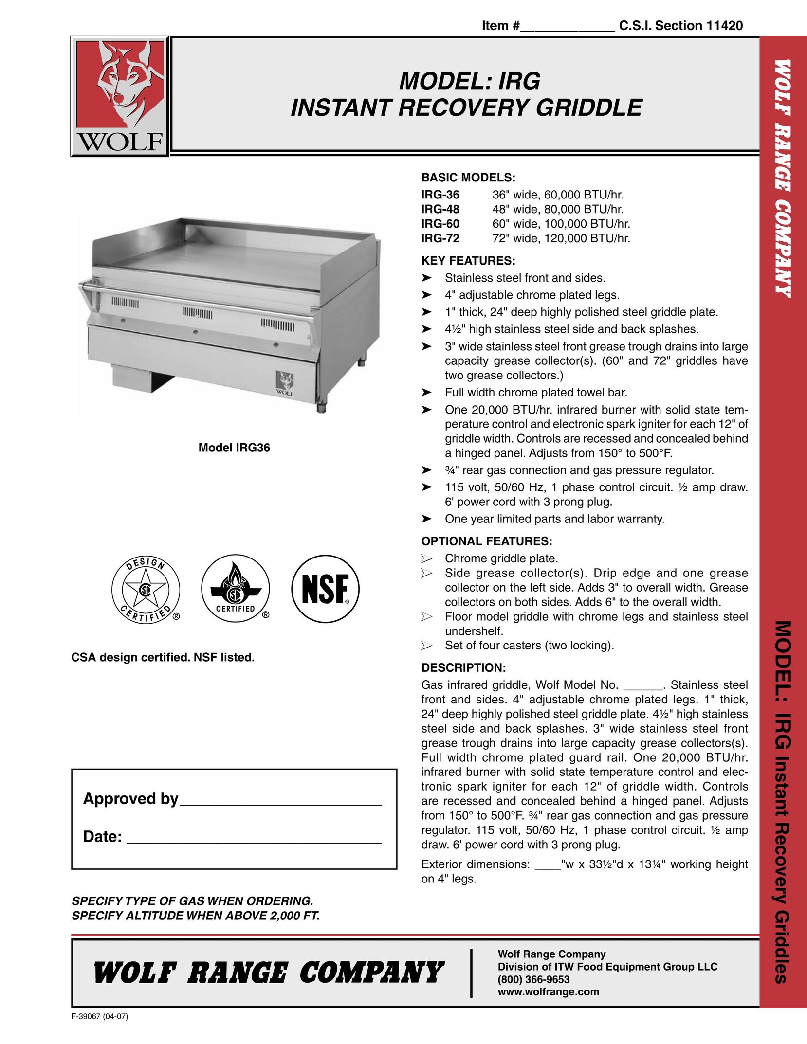 Wolf IRG-36 Griddle User Manual