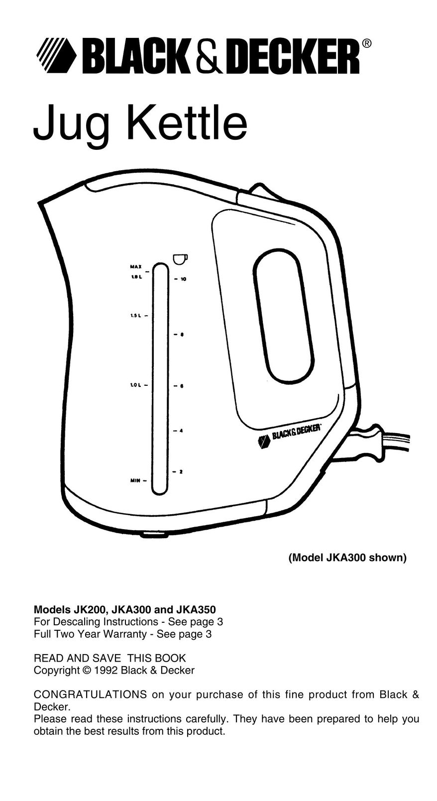 Black & Decker JKA300 Hot Beverage Maker User Manual