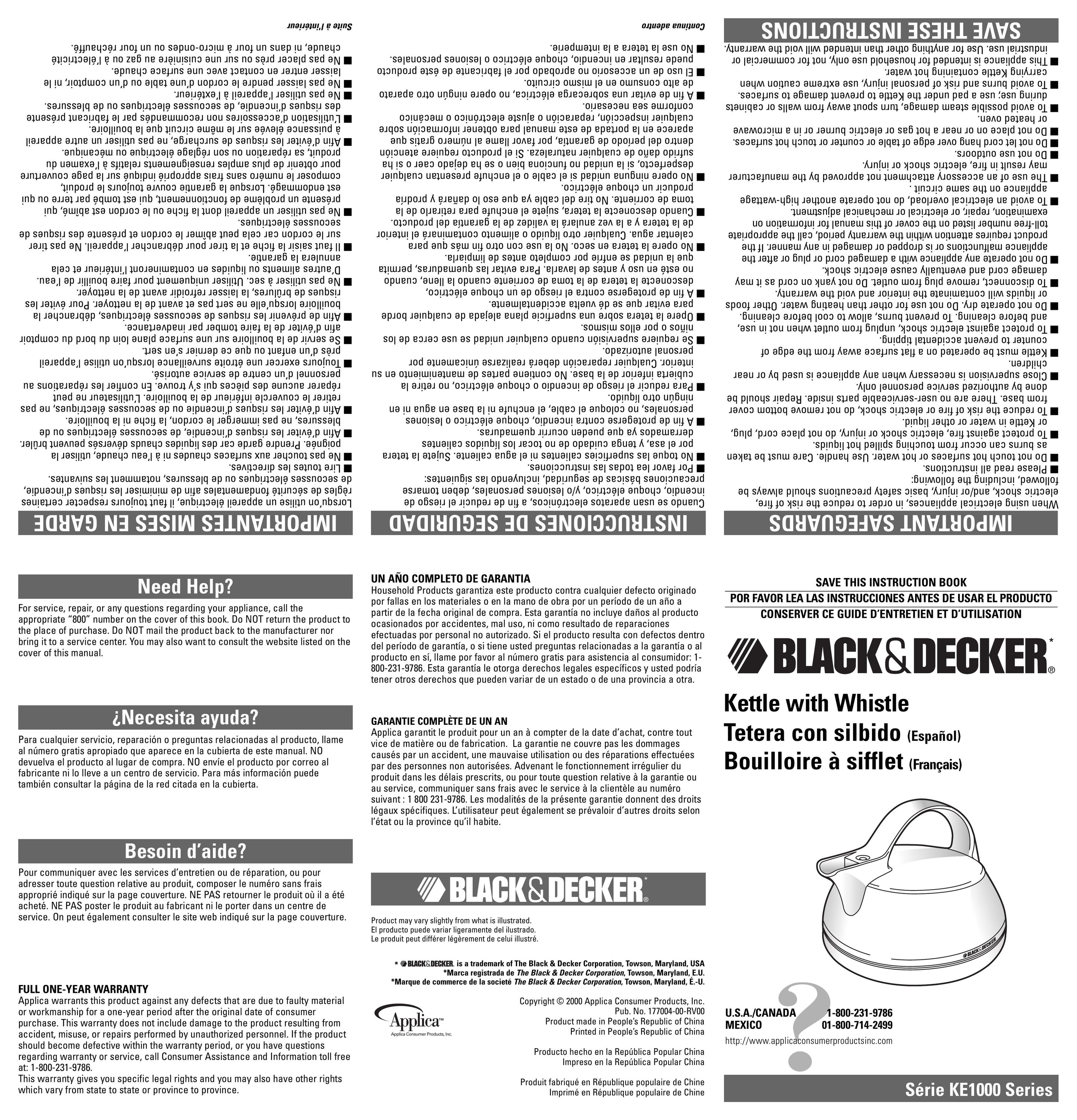 Black & Decker KE1000 Hot Beverage Maker User Manual