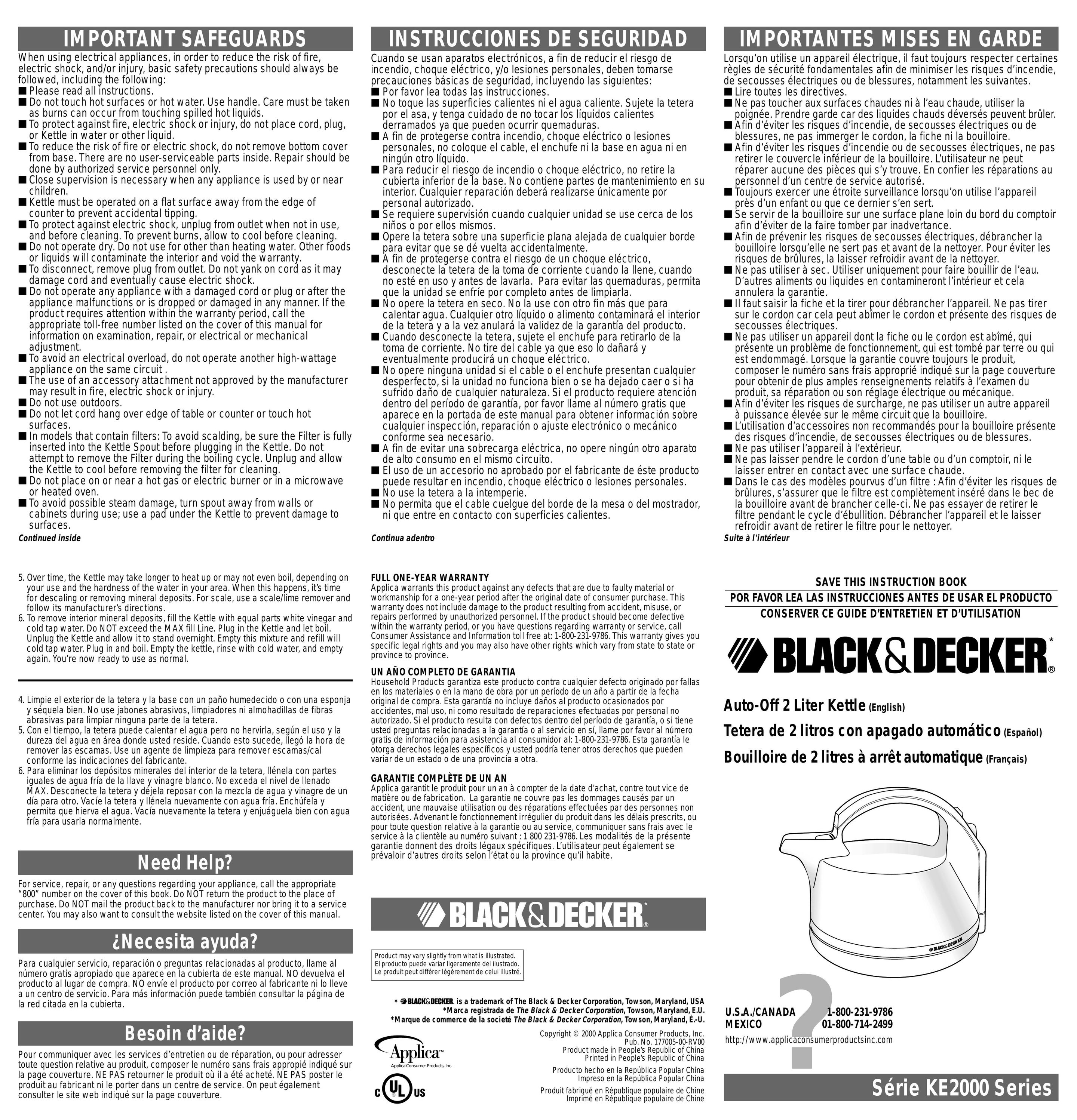 Black & Decker KE2000 Hot Beverage Maker User Manual