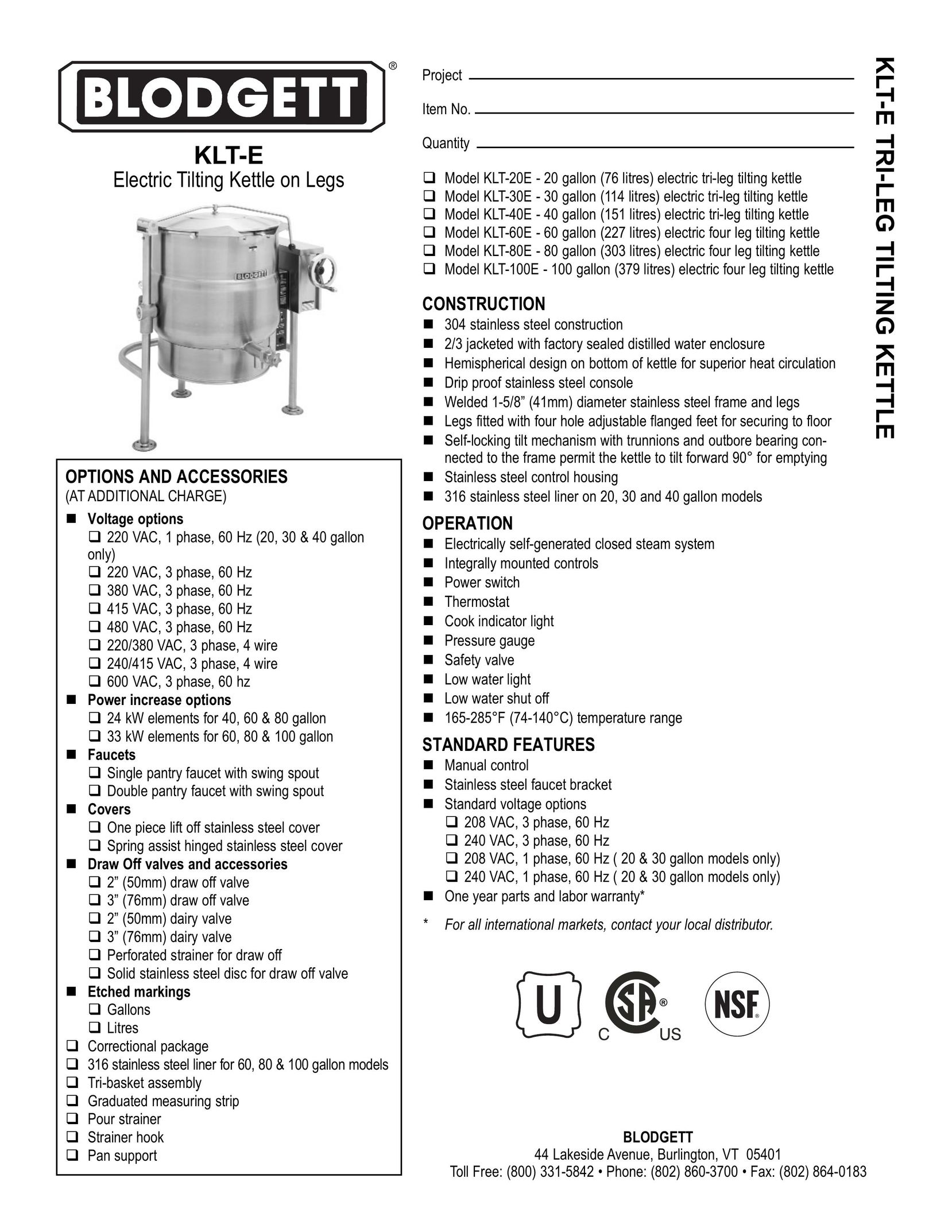 Blodgett KLT-E Hot Beverage Maker User Manual
