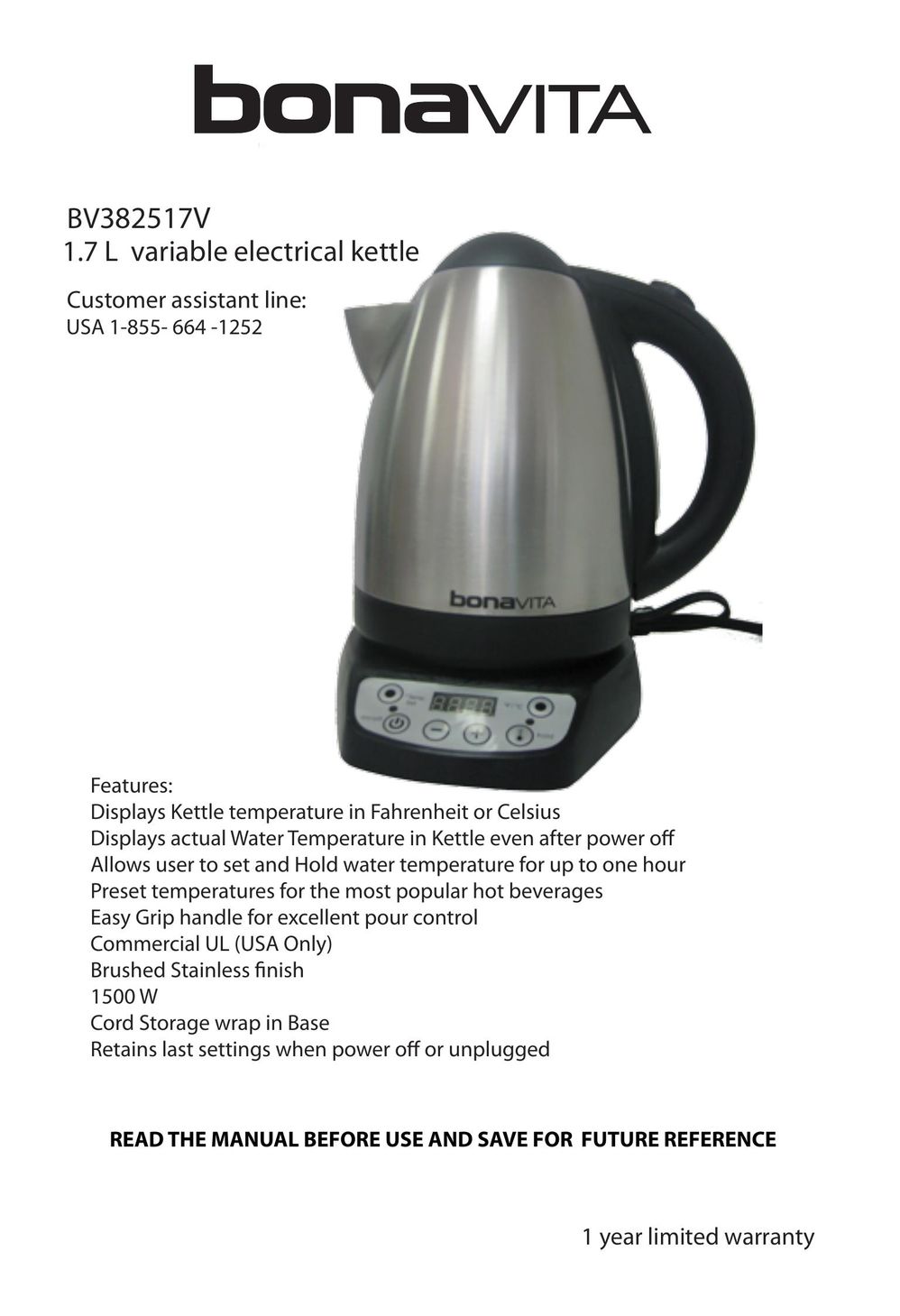 Bonavita BV382517V Hot Beverage Maker User Manual