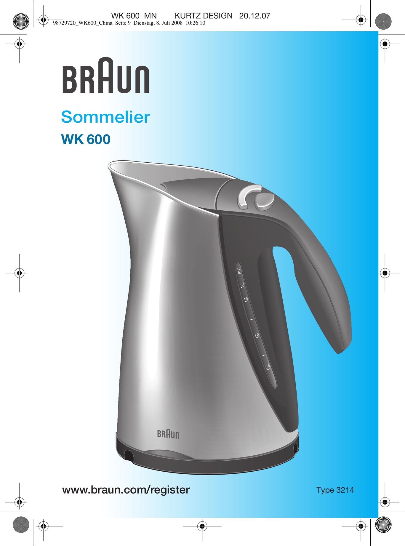 Braun WK 600 Hot Beverage Maker User Manual