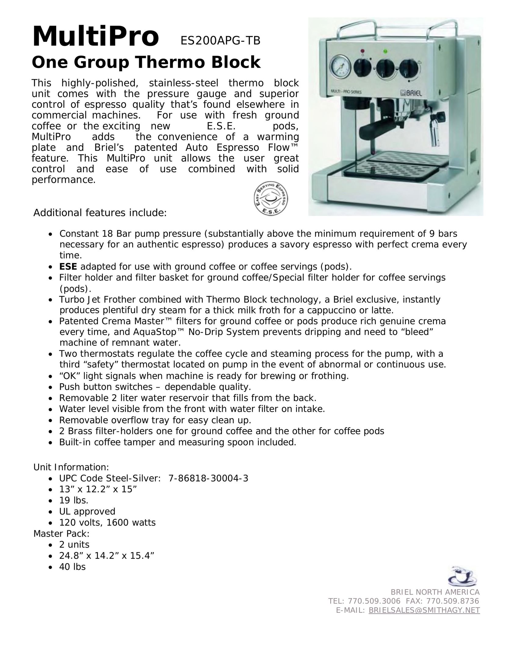 Briel ES200APG-TB Hot Beverage Maker User Manual