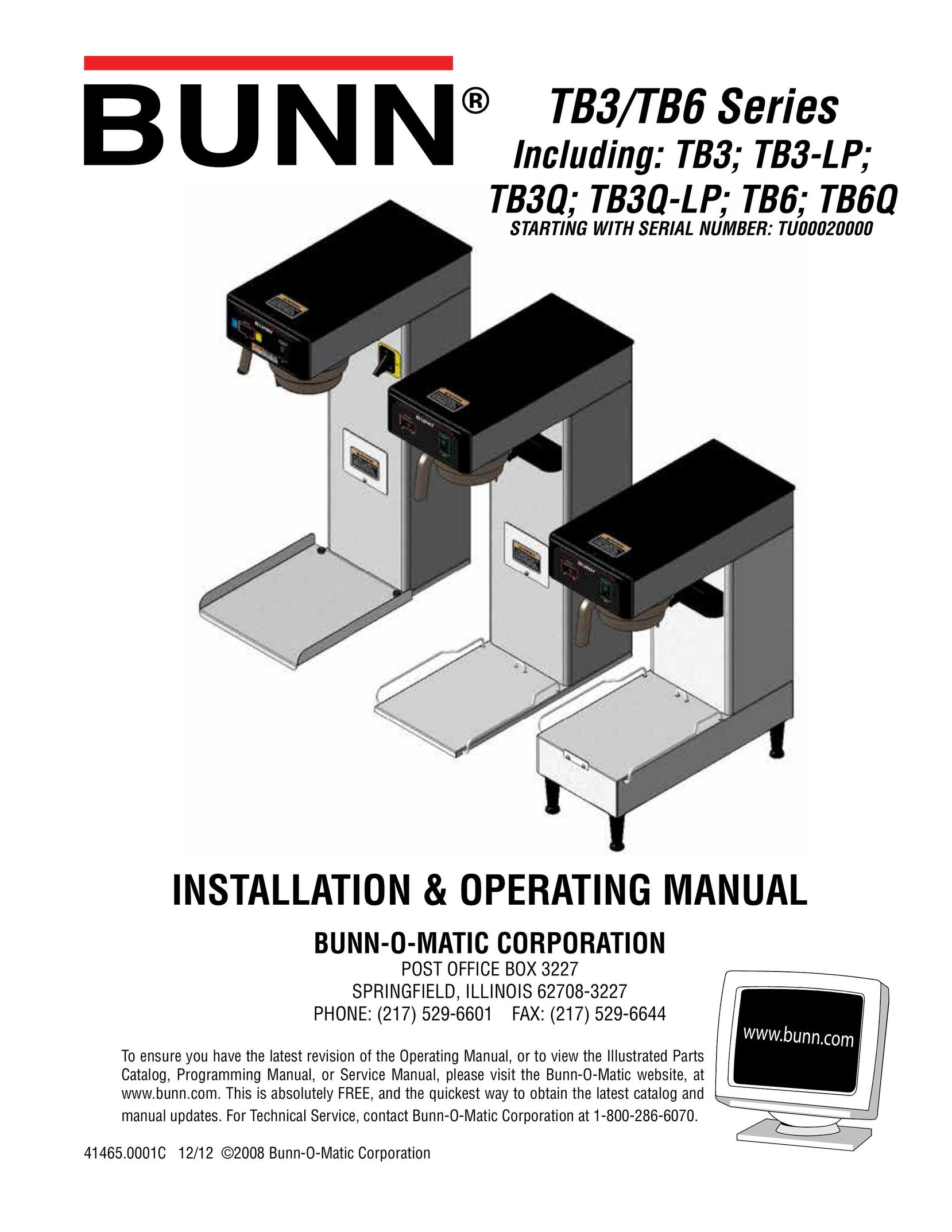 Bunn TB3-LP Hot Beverage Maker User Manual