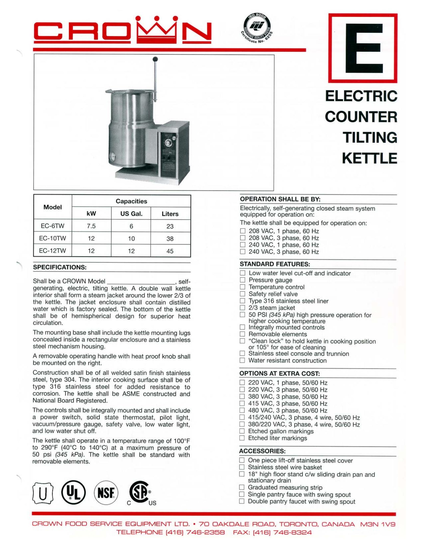 Crown Equipment EC-10TW Hot Beverage Maker User Manual