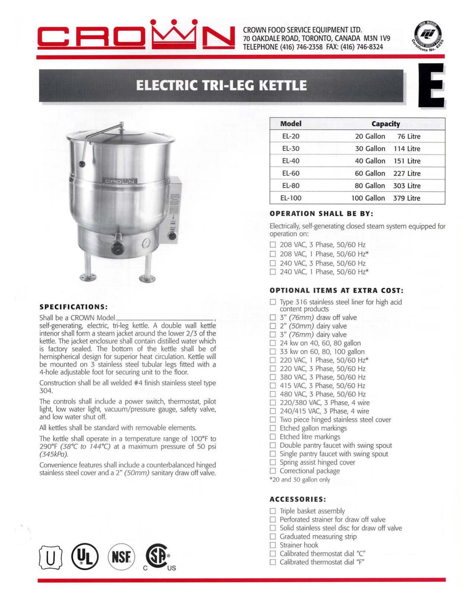 Crown Equipment EL-100 Hot Beverage Maker User Manual