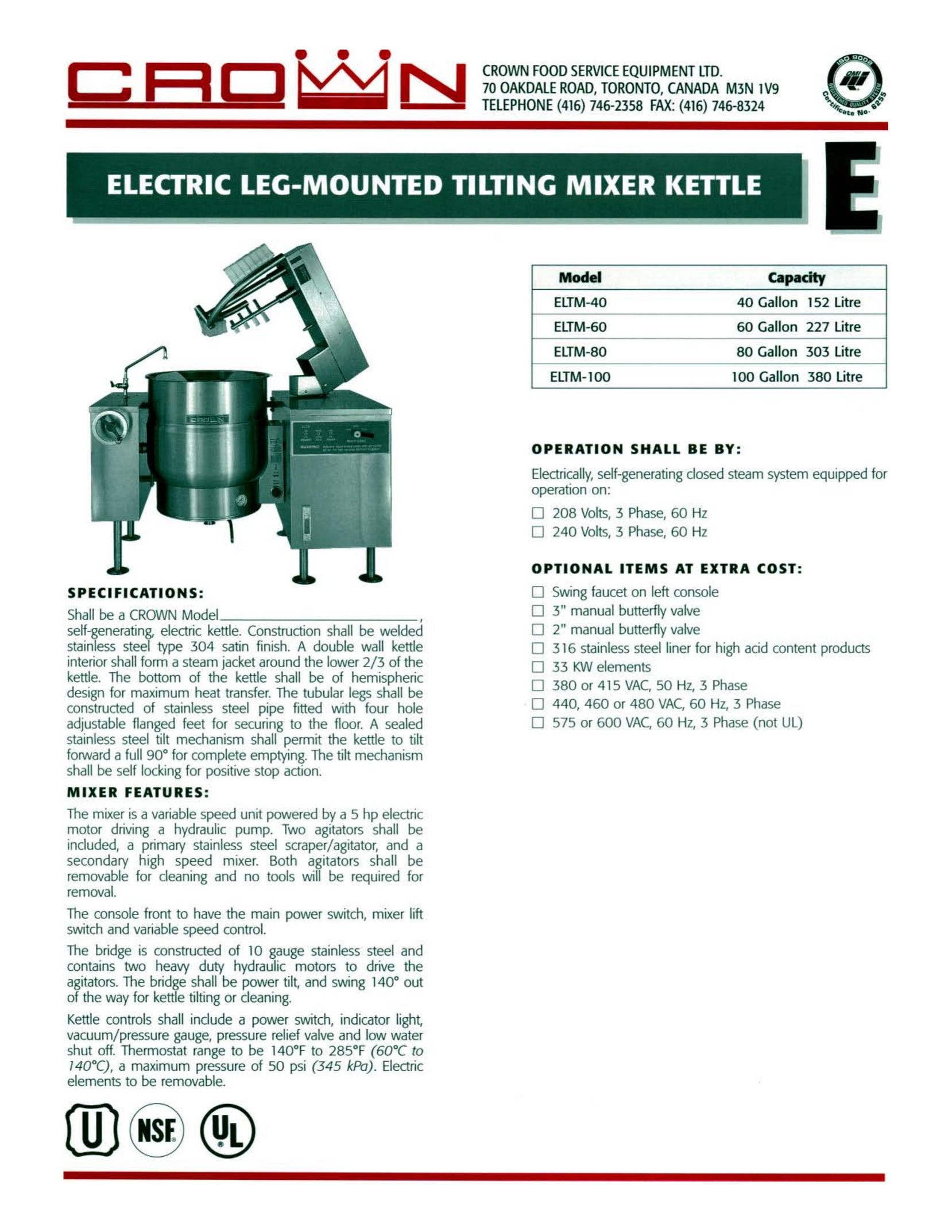 Crown Equipment ELTM-40 Hot Beverage Maker User Manual