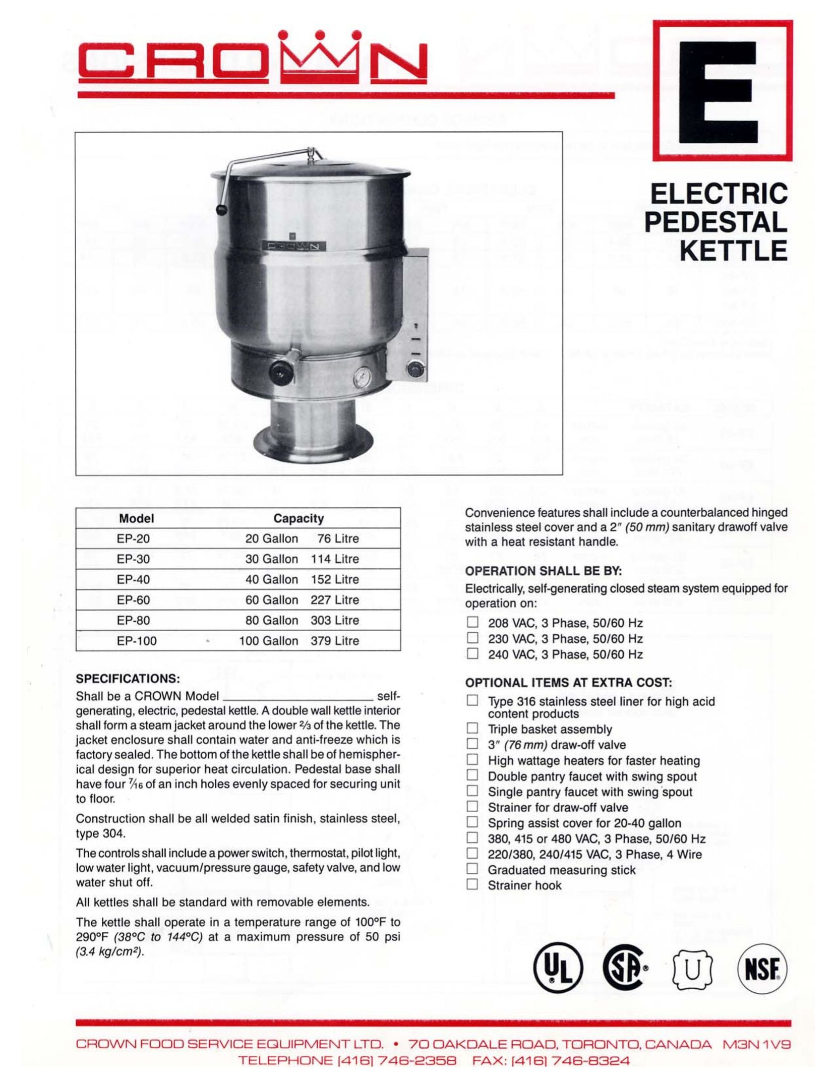 Crown Equipment EP-20 Hot Beverage Maker User Manual
