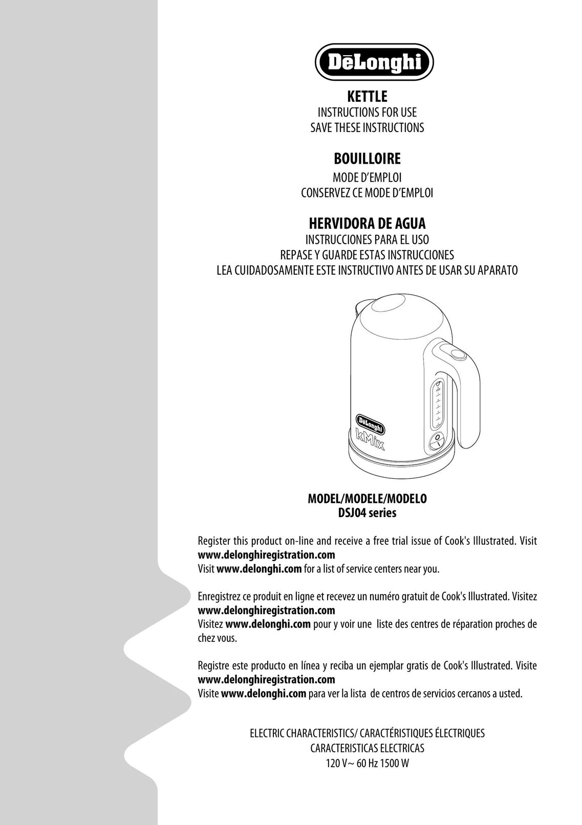 DeLonghi DSJ04 Hot Beverage Maker User Manual