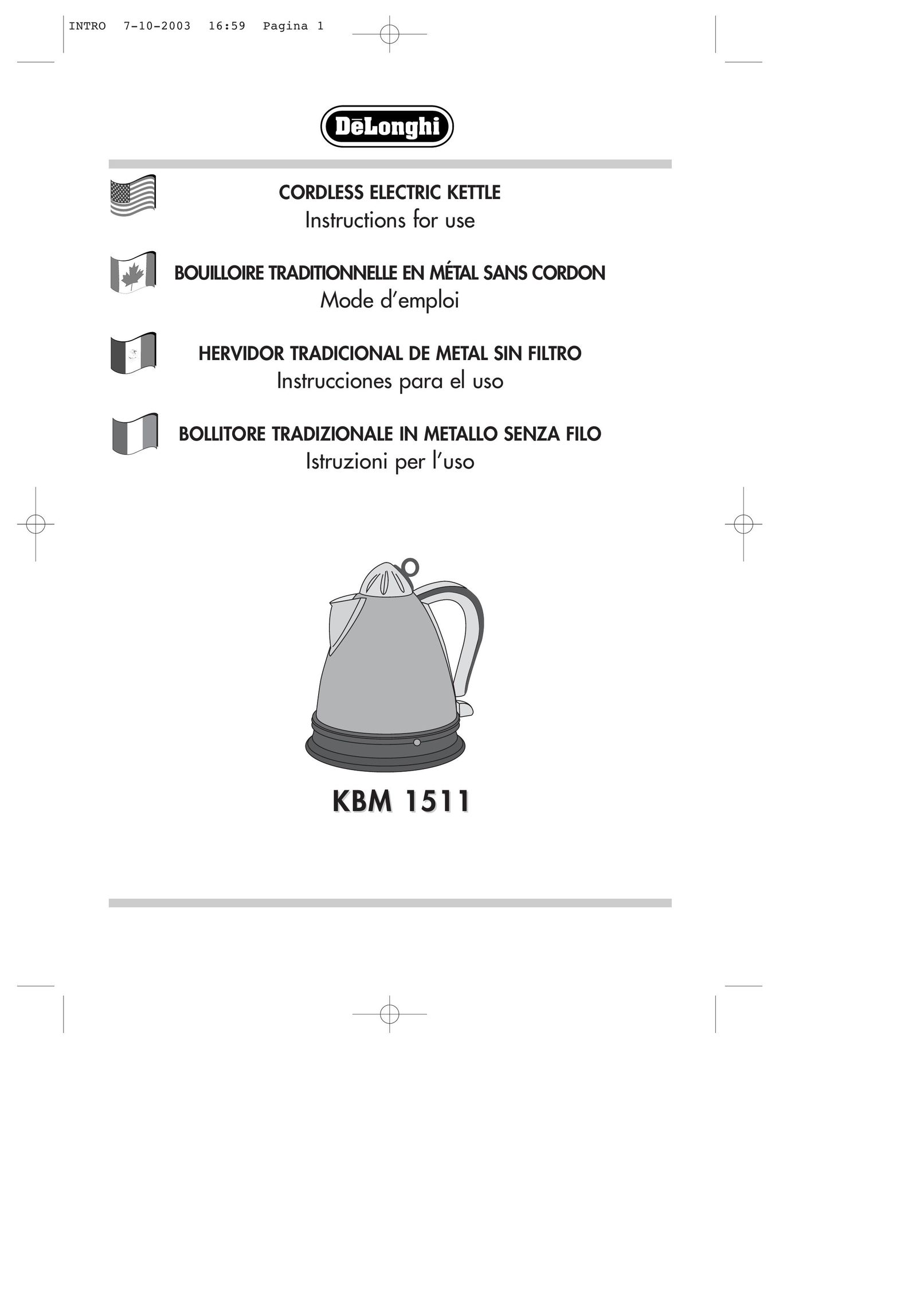 DeLonghi KBM 1511 Hot Beverage Maker User Manual