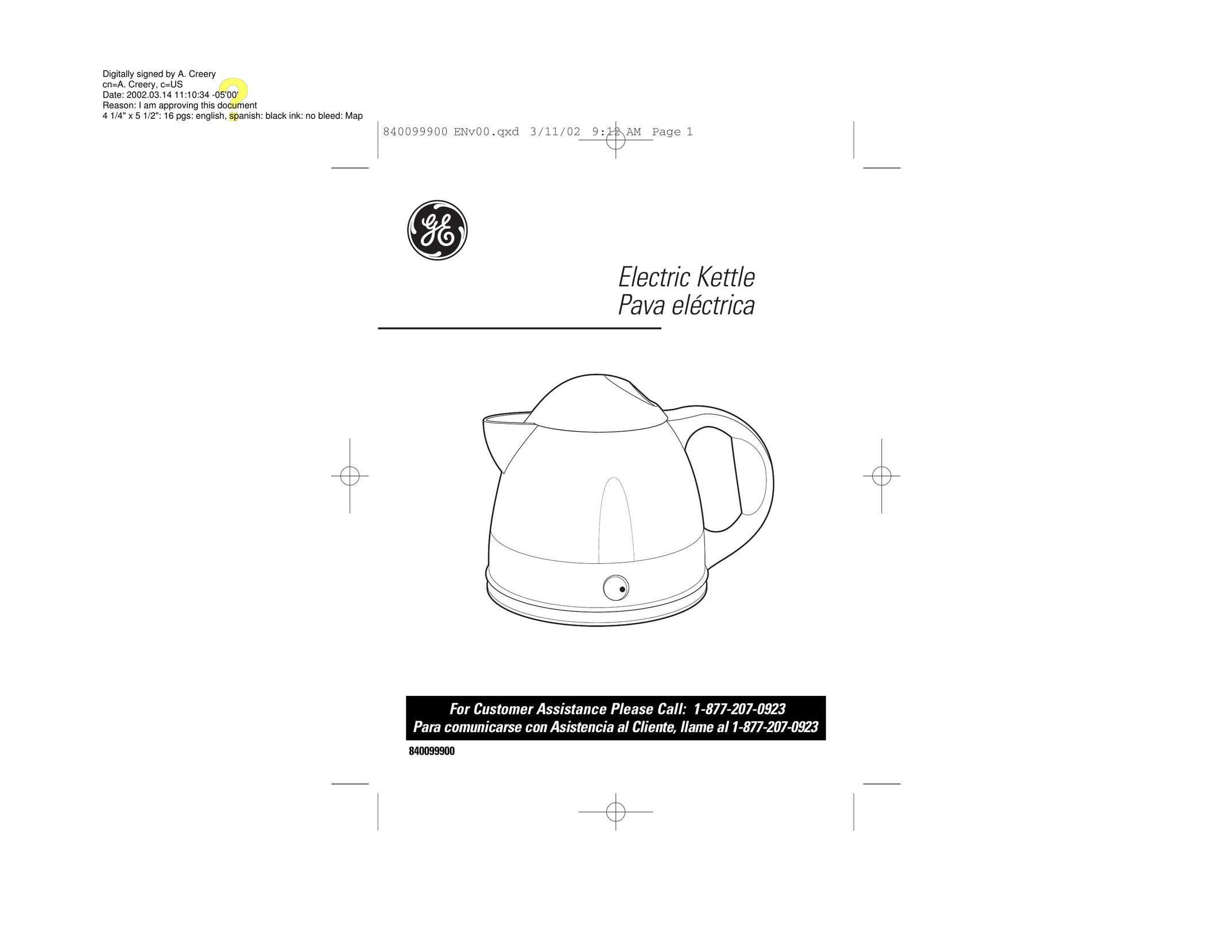 GE 840099900 Hot Beverage Maker User Manual