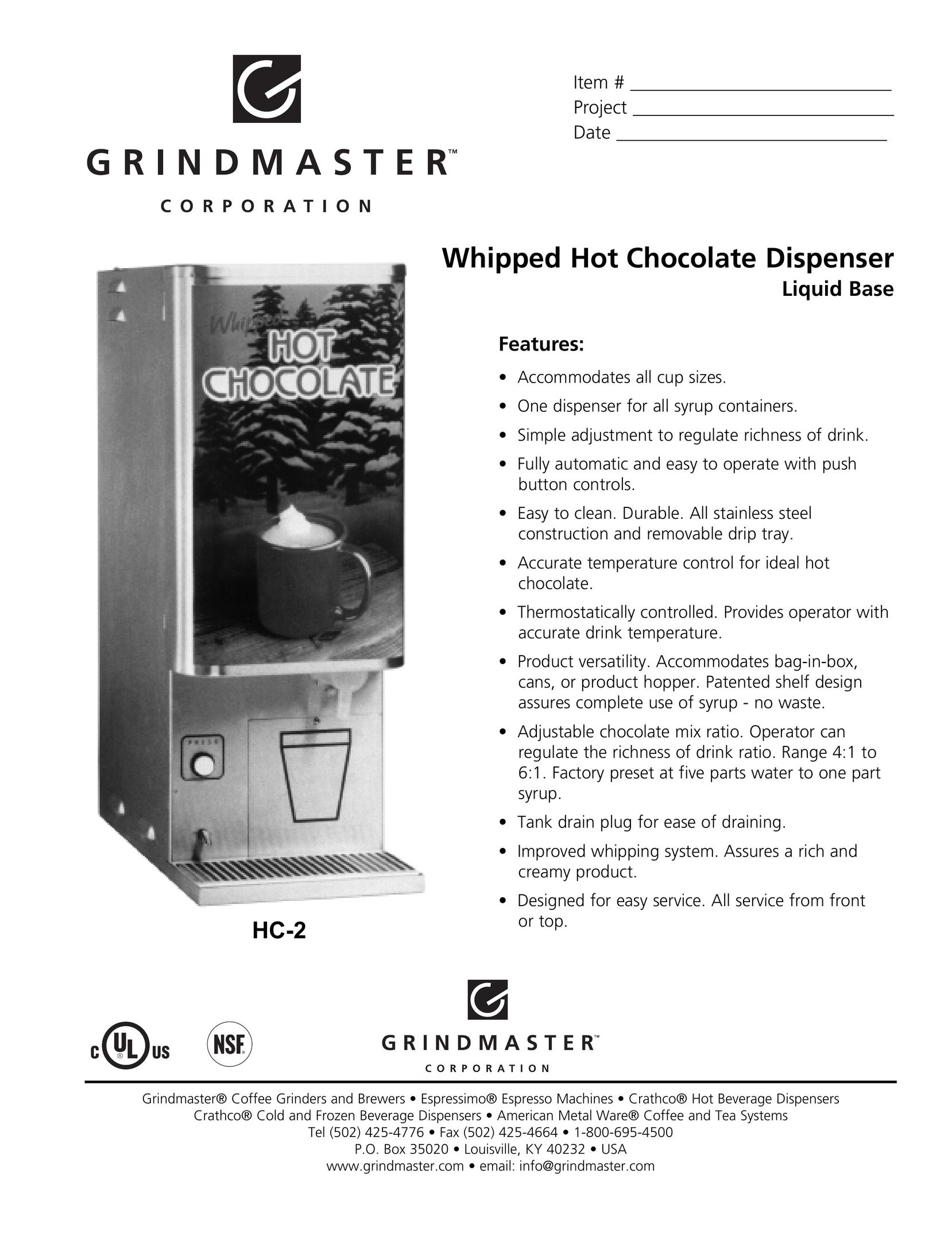 Grindmaster HC-2 Hot Beverage Maker User Manual