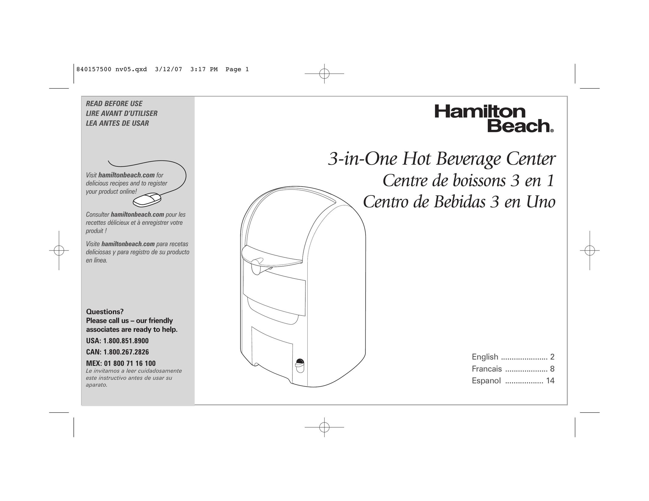 Hamilton Beach 42116C Hot Beverage Maker User Manual