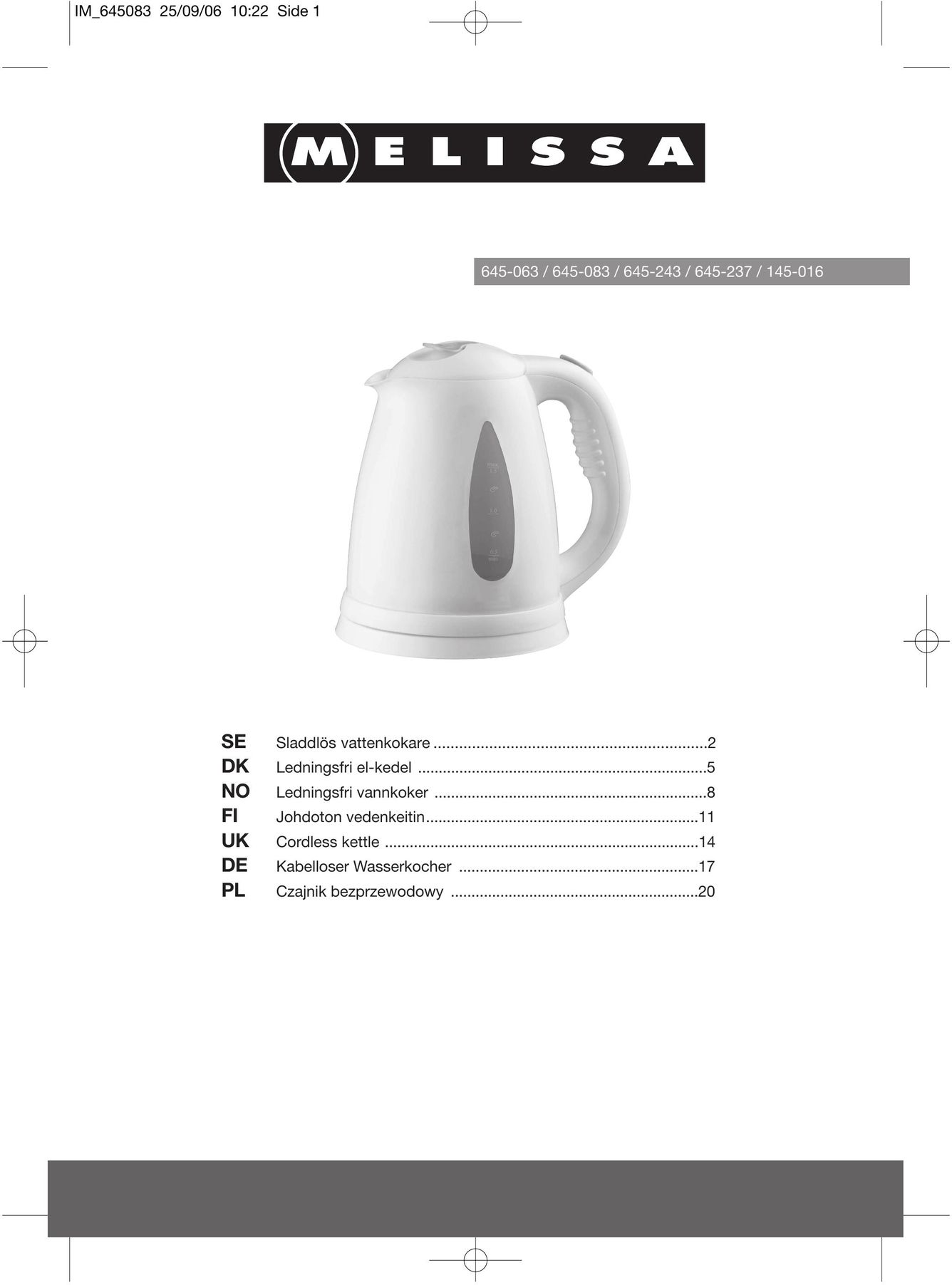Melissa 645-243 Hot Beverage Maker User Manual