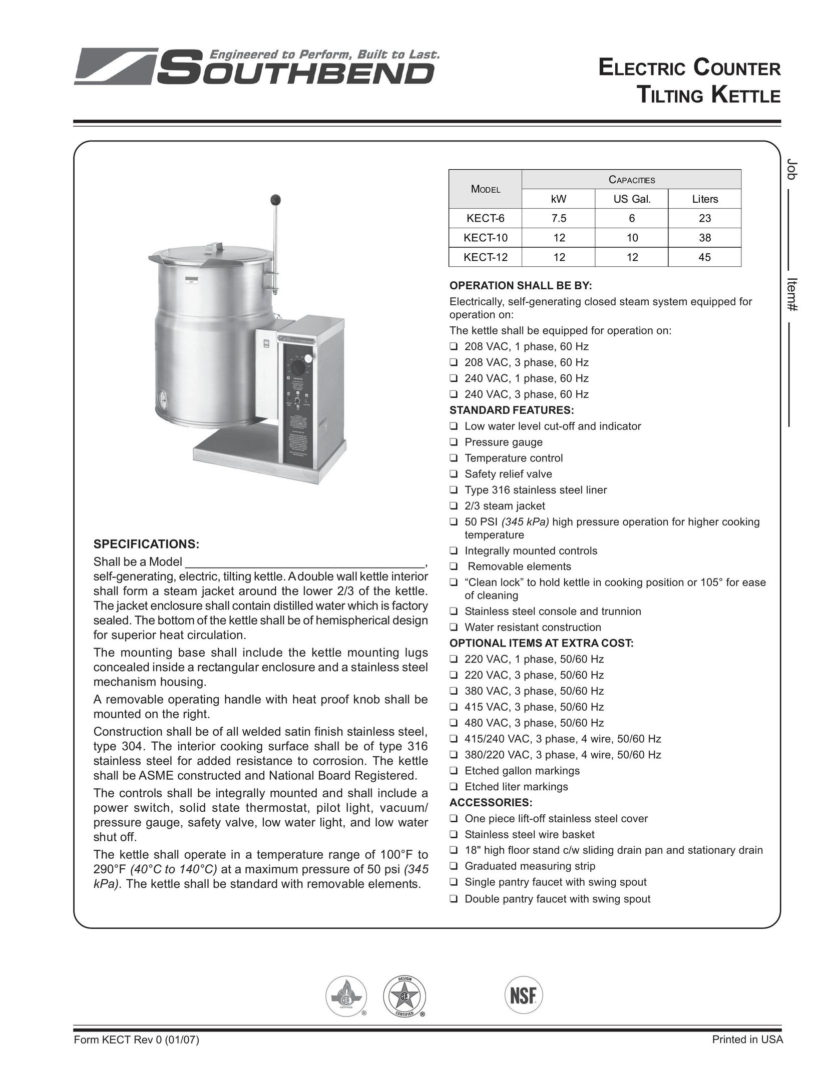 Southbend KECT-06 Hot Beverage Maker User Manual