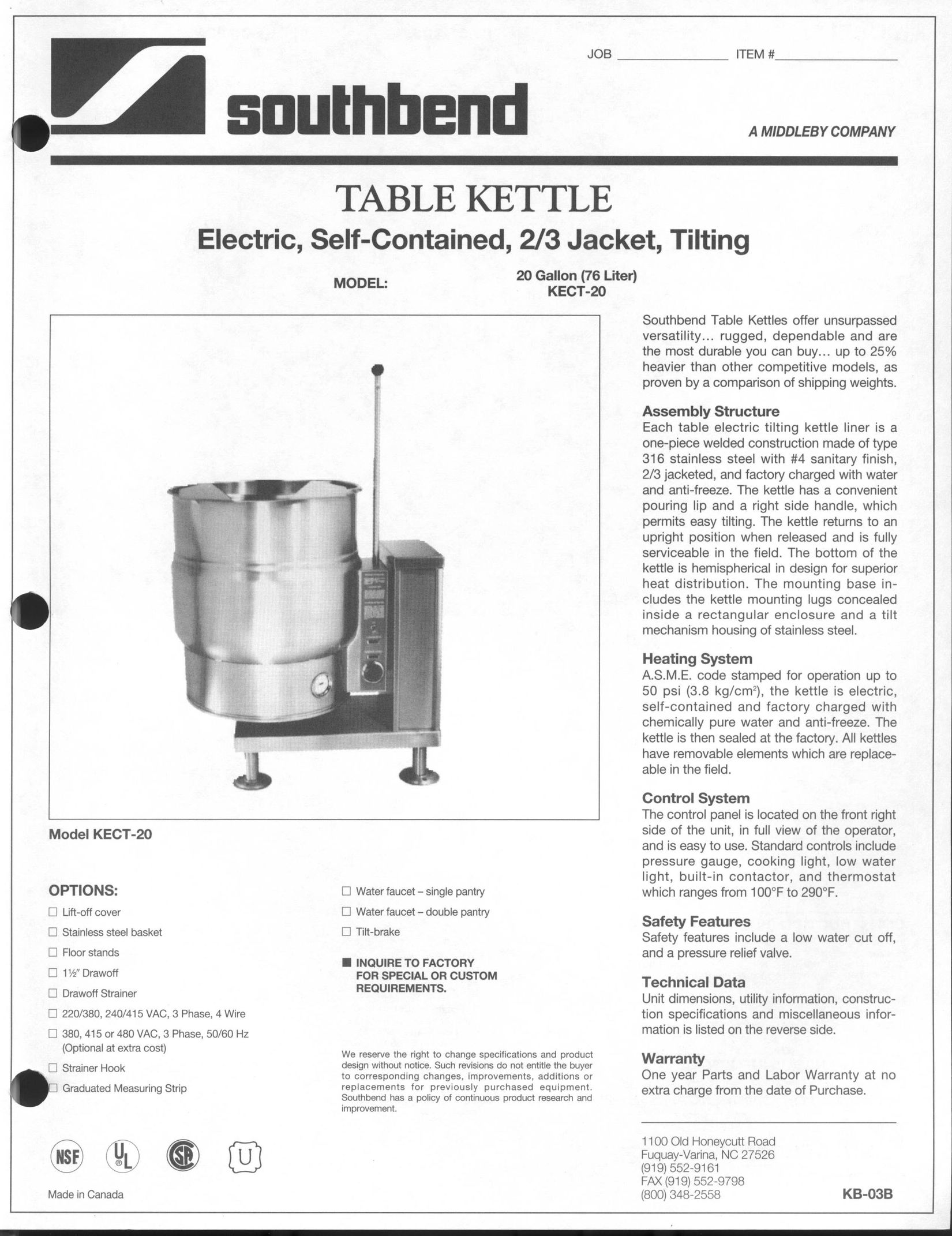 Southbend KECT-20 Hot Beverage Maker User Manual