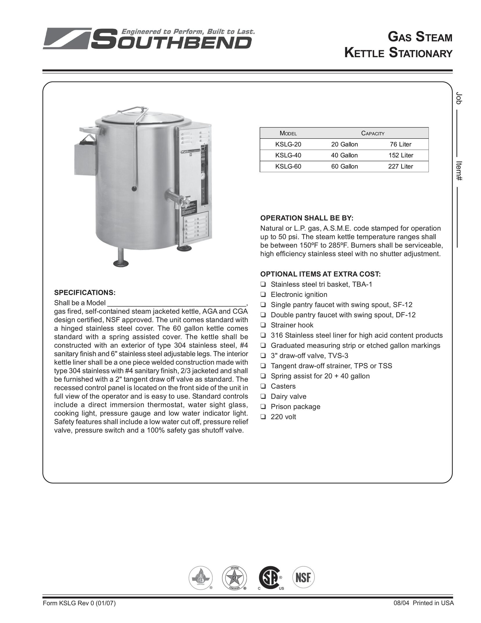 Southbend KSLG-20 Hot Beverage Maker User Manual