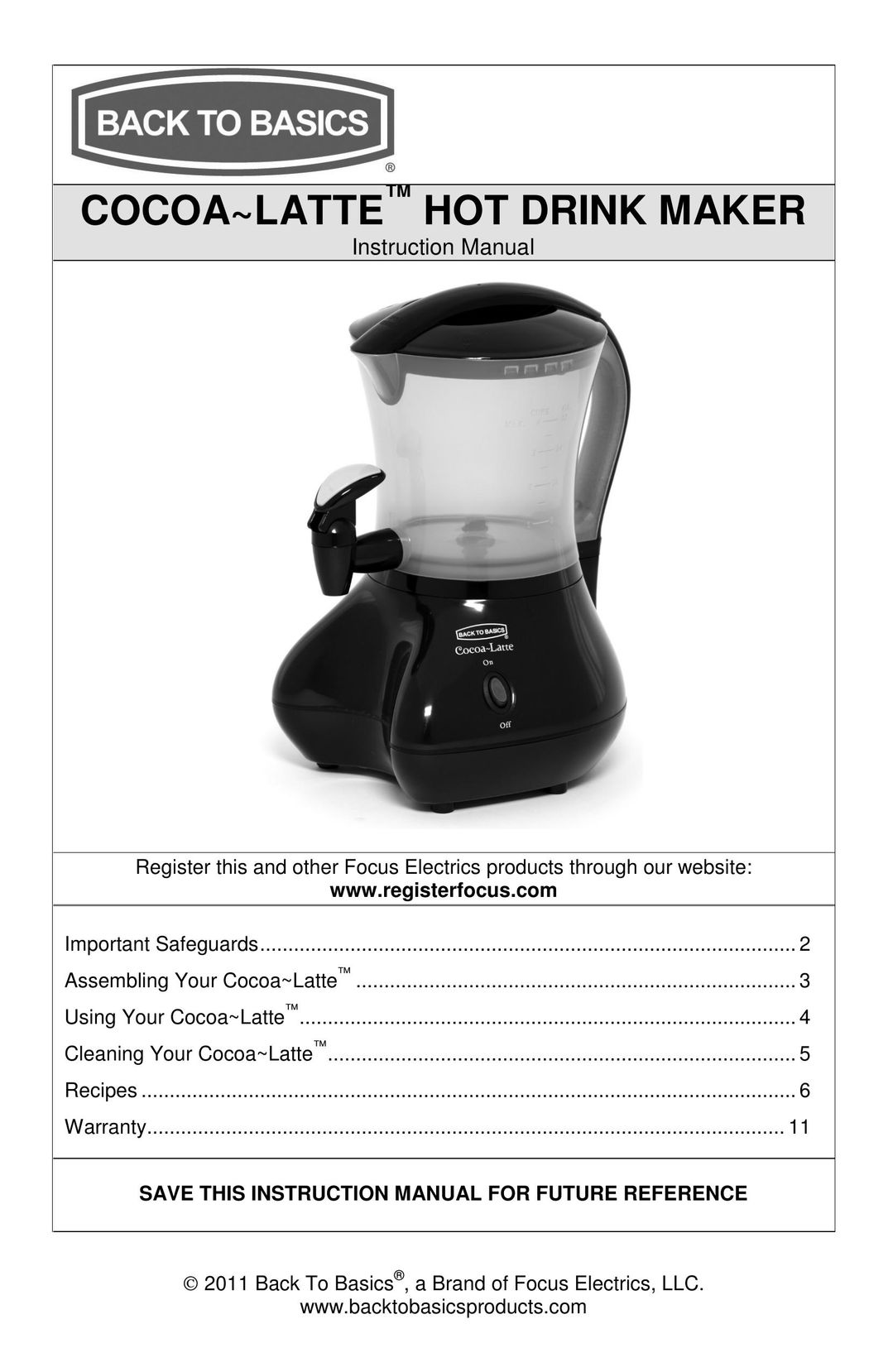 West Bend Back to Basics Cocoa~Latte Hot Beverage Maker User Manual