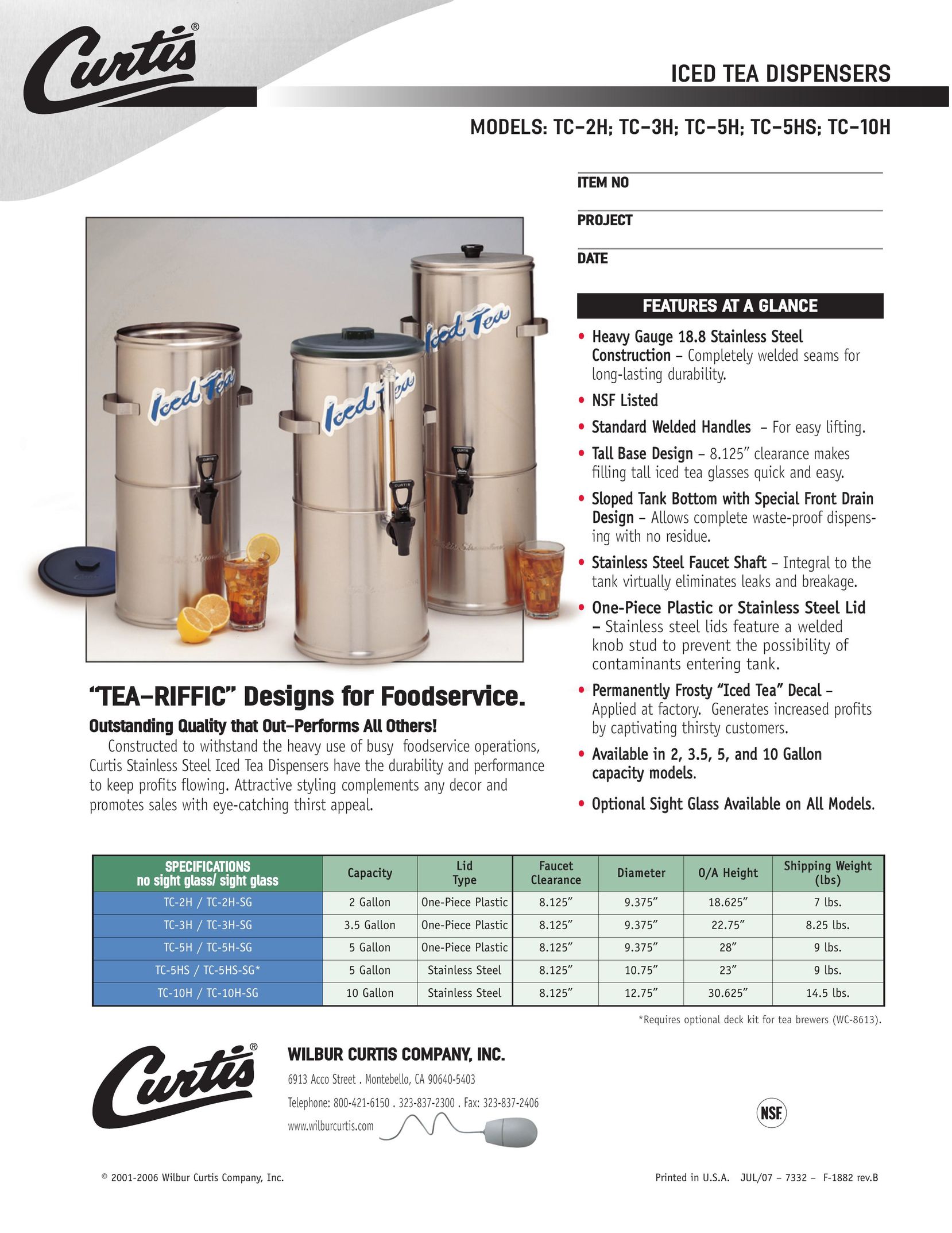 Wibur Curtis Company TC-5H Hot Beverage Maker User Manual