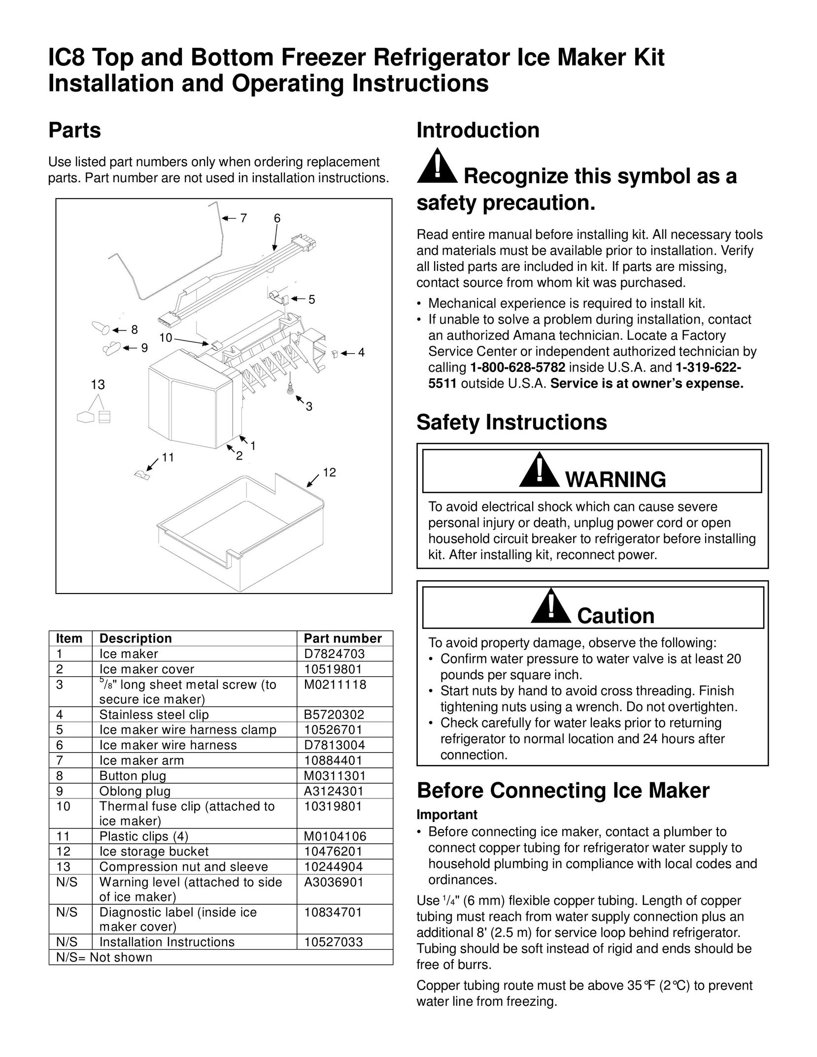 Amana D7824703 Ice Maker User Manual