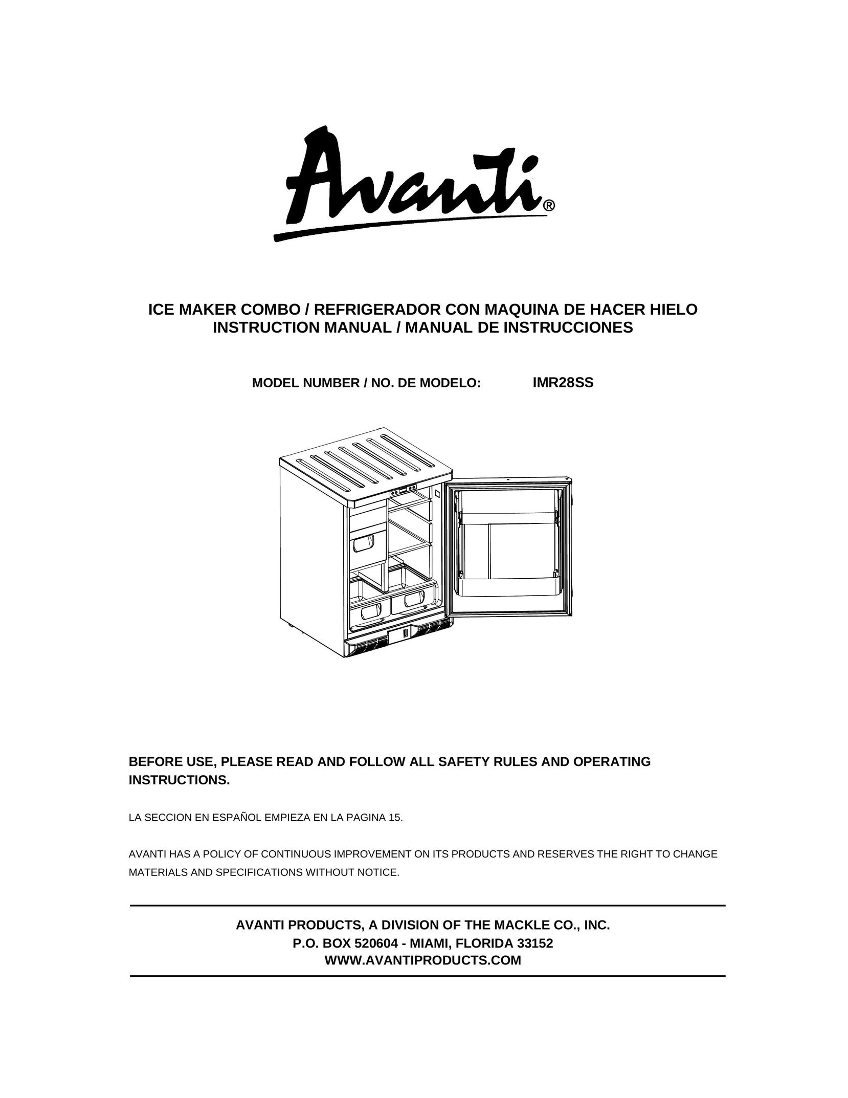 Avanti IMR28SS Ice Maker User Manual