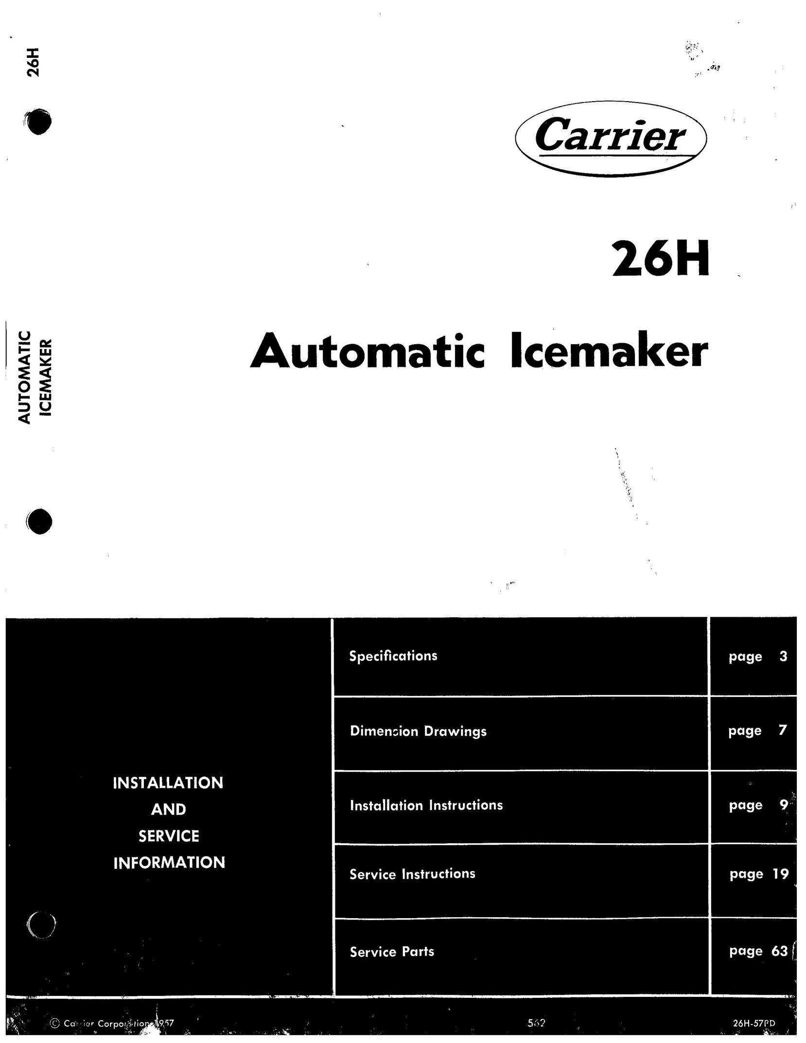 Carrier 26H Ice Maker User Manual