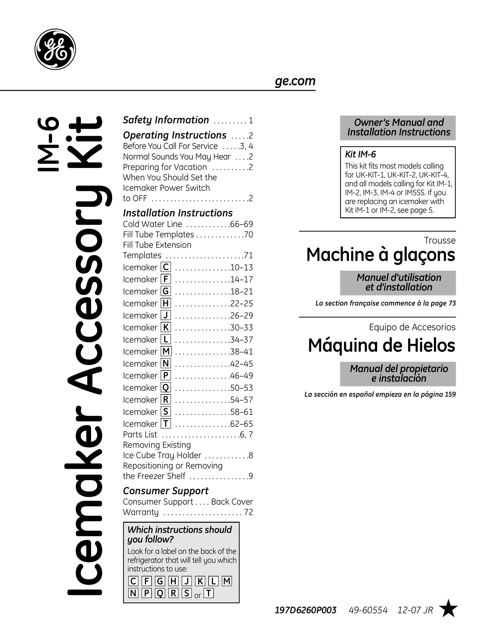 GE IM-6 Ice Maker User Manual