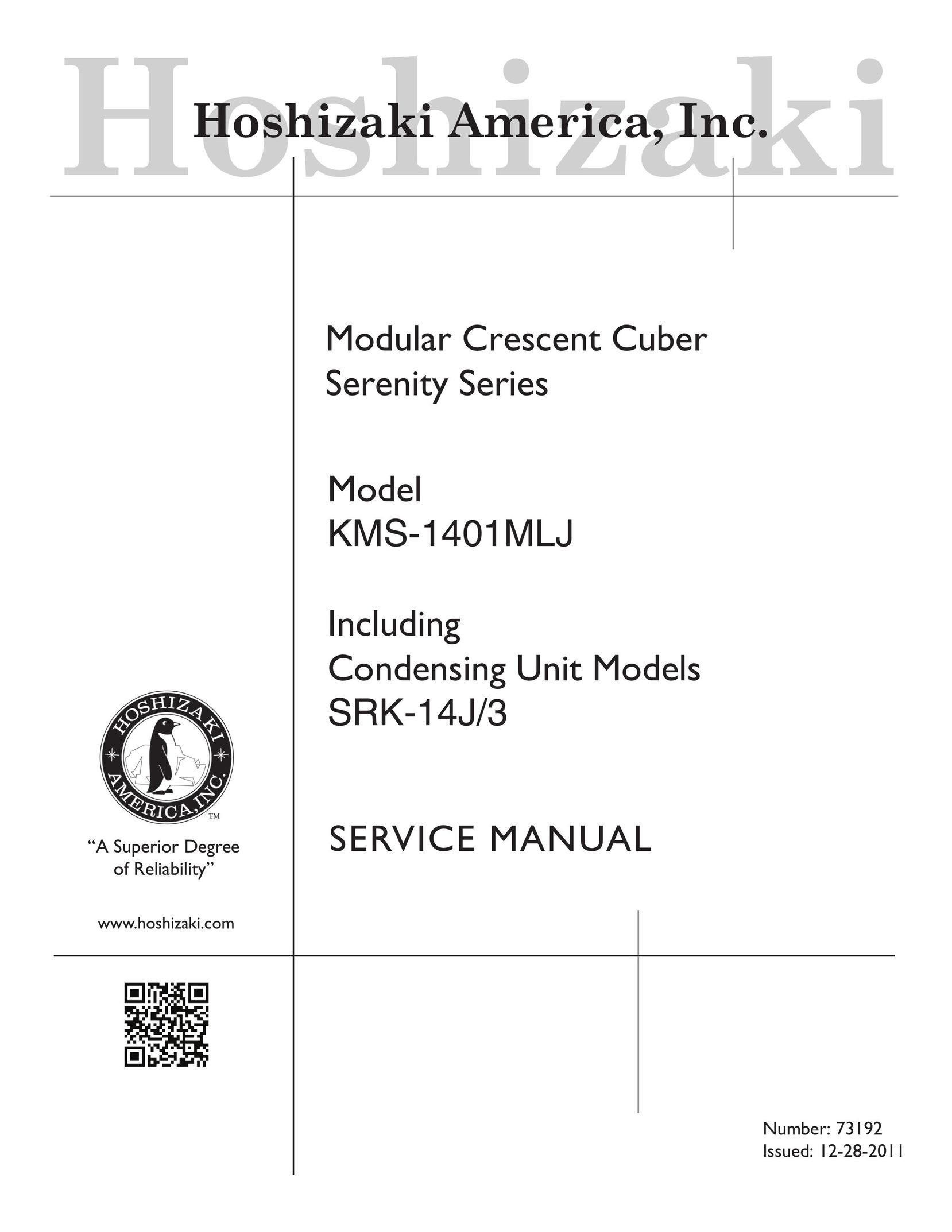 Hoshizaki Condensing Unit Models SRK-14J/3 Ice Maker User Manual