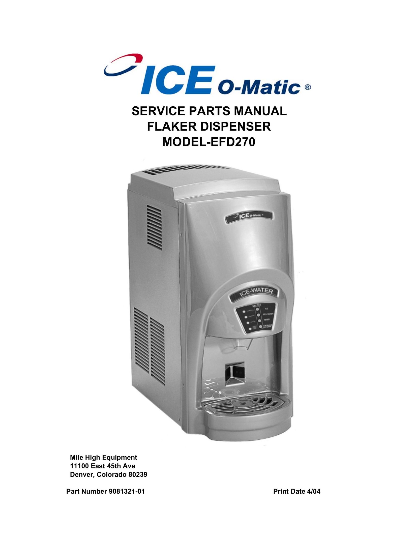 Ice-O-Matic EFD270 Ice Maker User Manual
