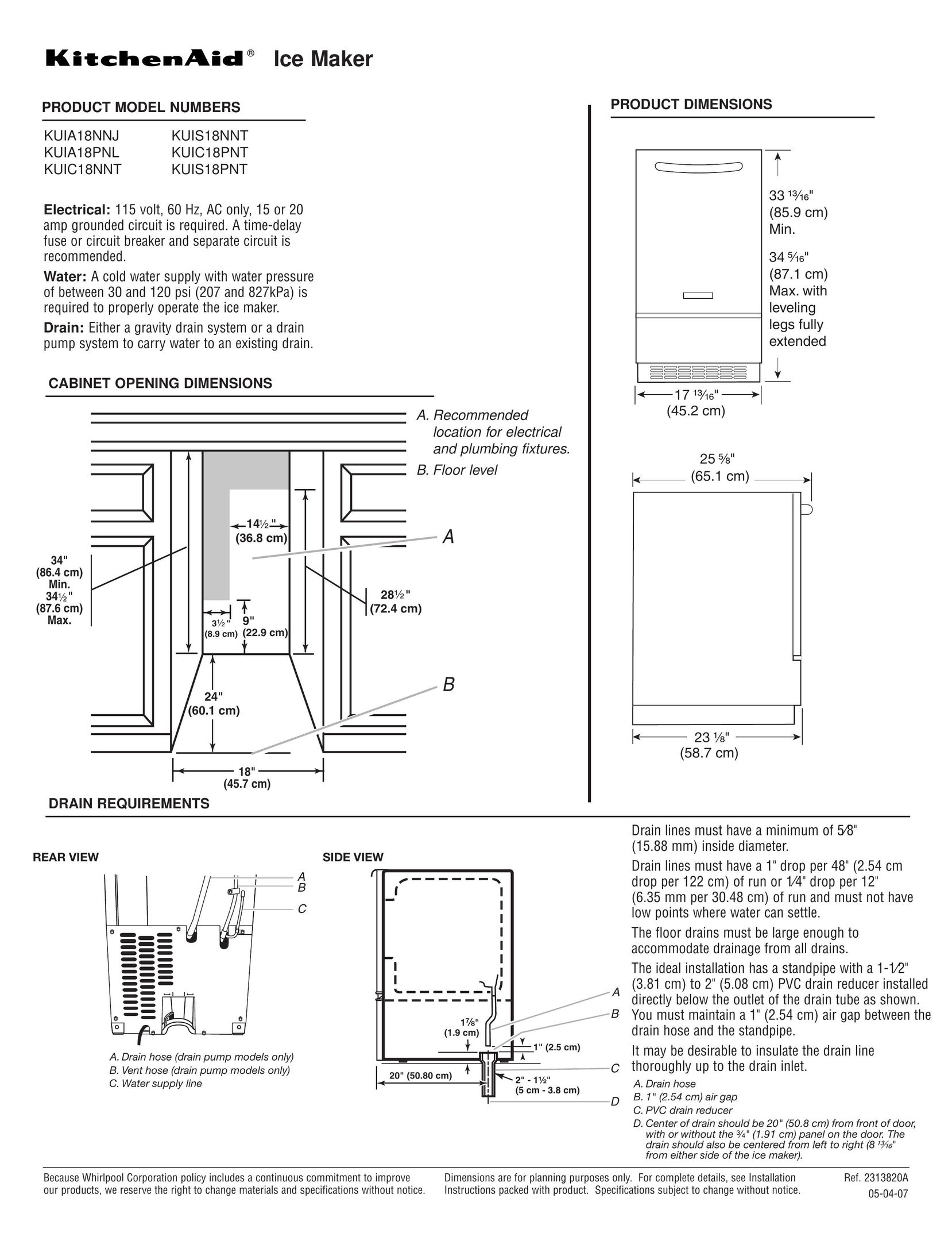 KitchenAid KUIA18NNJ Ice Maker User Manual