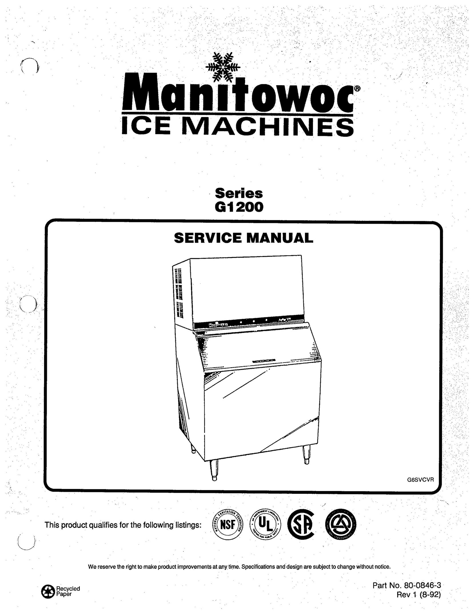Manitowoc Ice g1200 Ice Maker User Manual