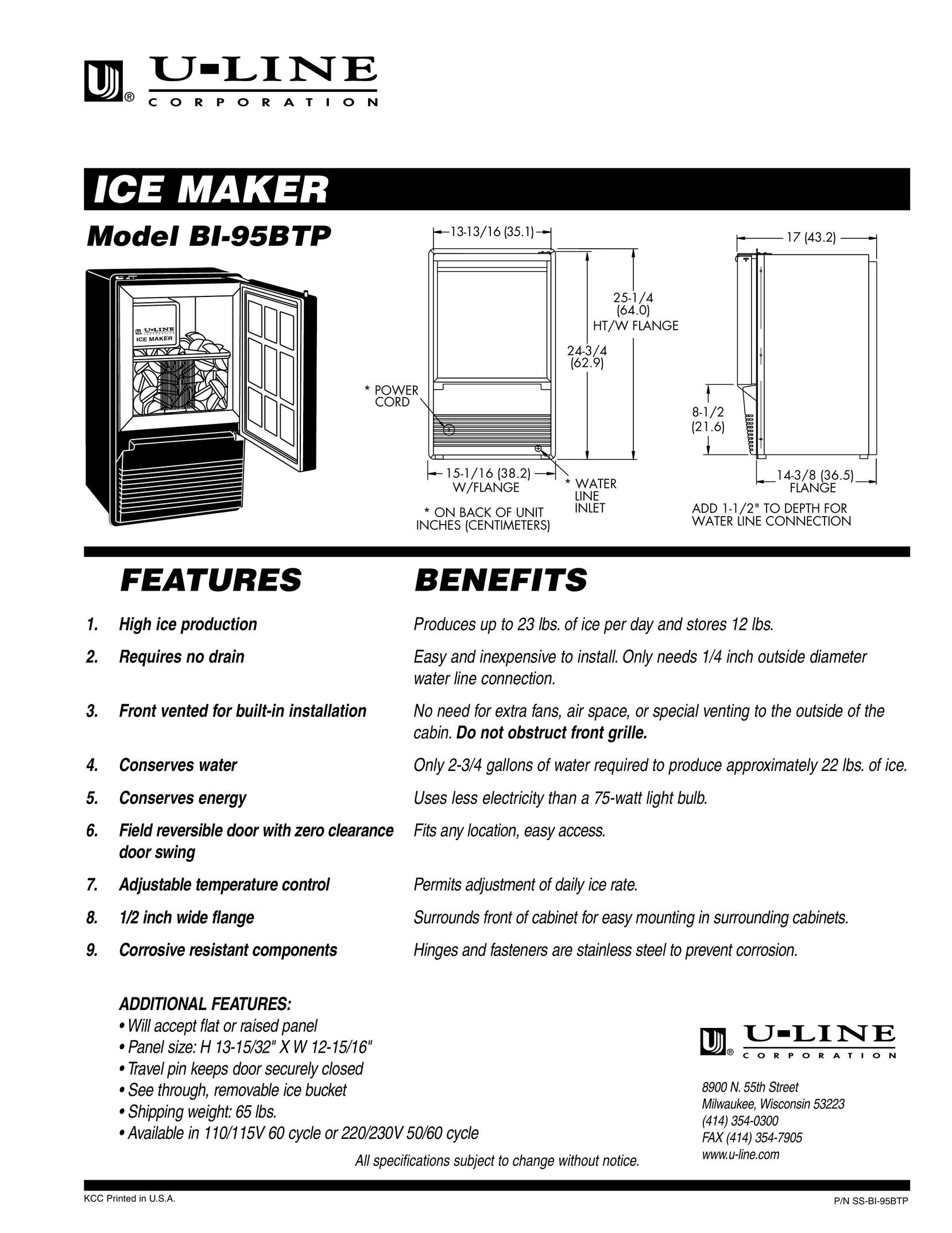 U-Line BI-95BTP Ice Maker User Manual