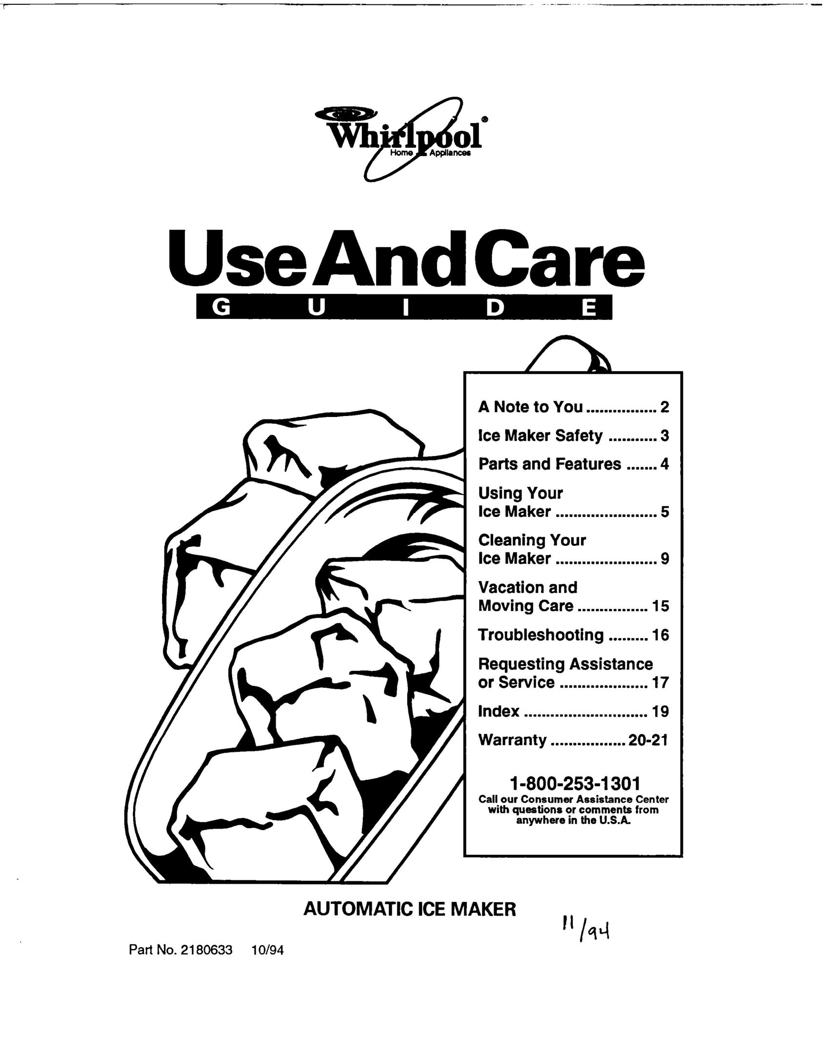 Whirlpool 2180633 Ice Maker User Manual