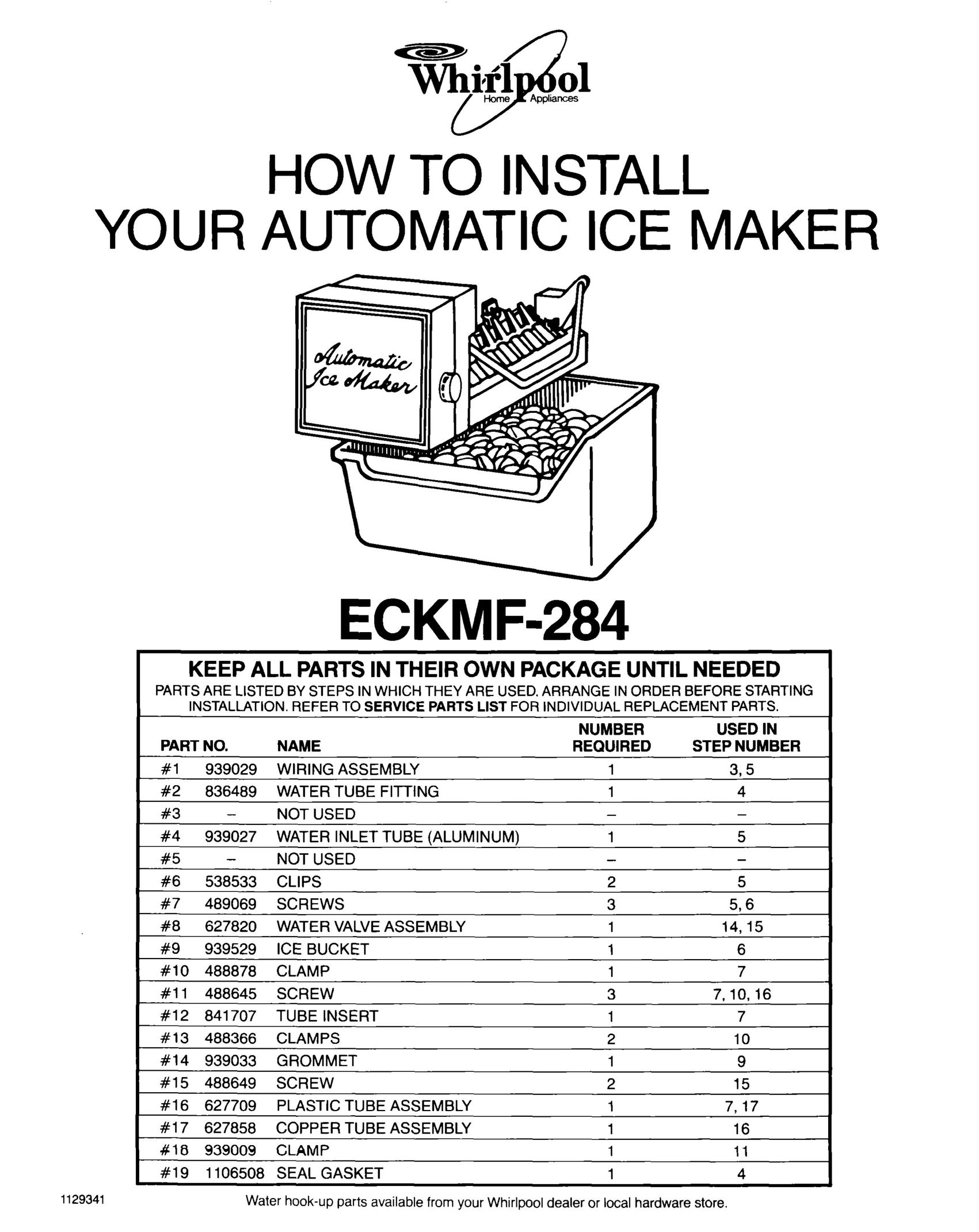Whirlpool ECKMF-284 Ice Maker User Manual