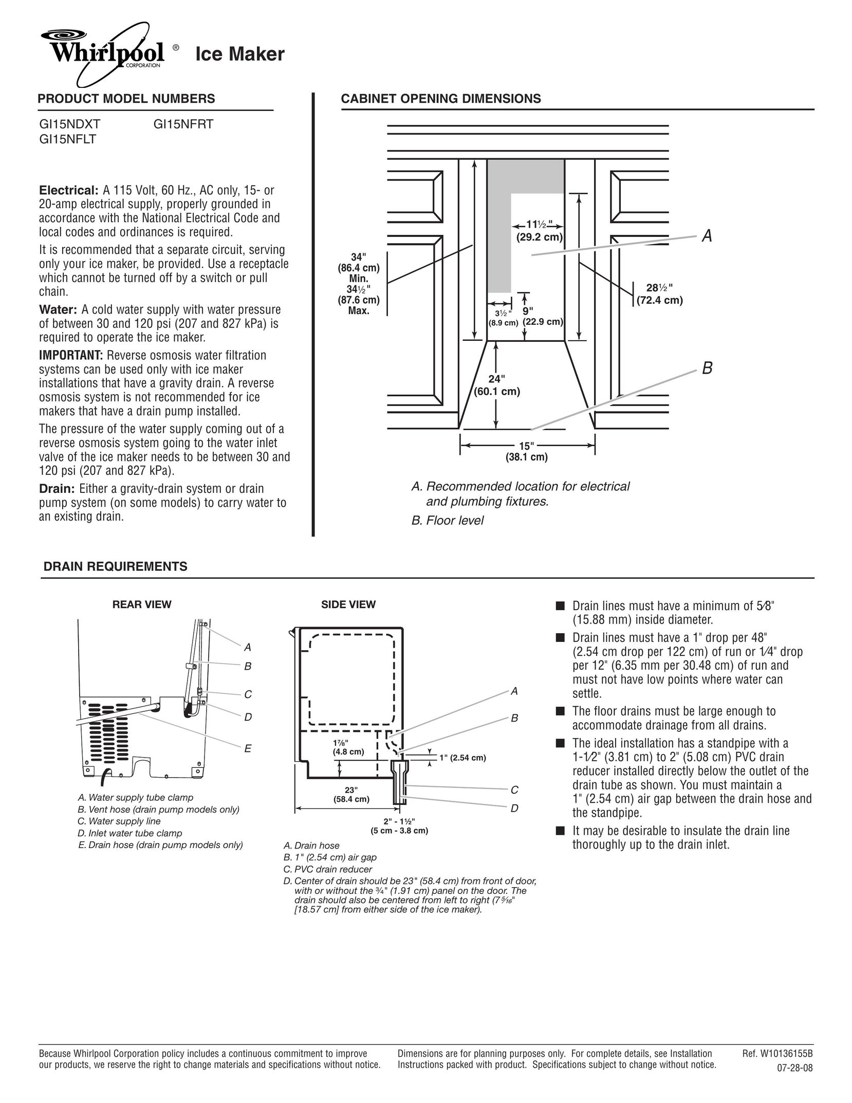 Whirlpool GI15NFRT Ice Maker User Manual