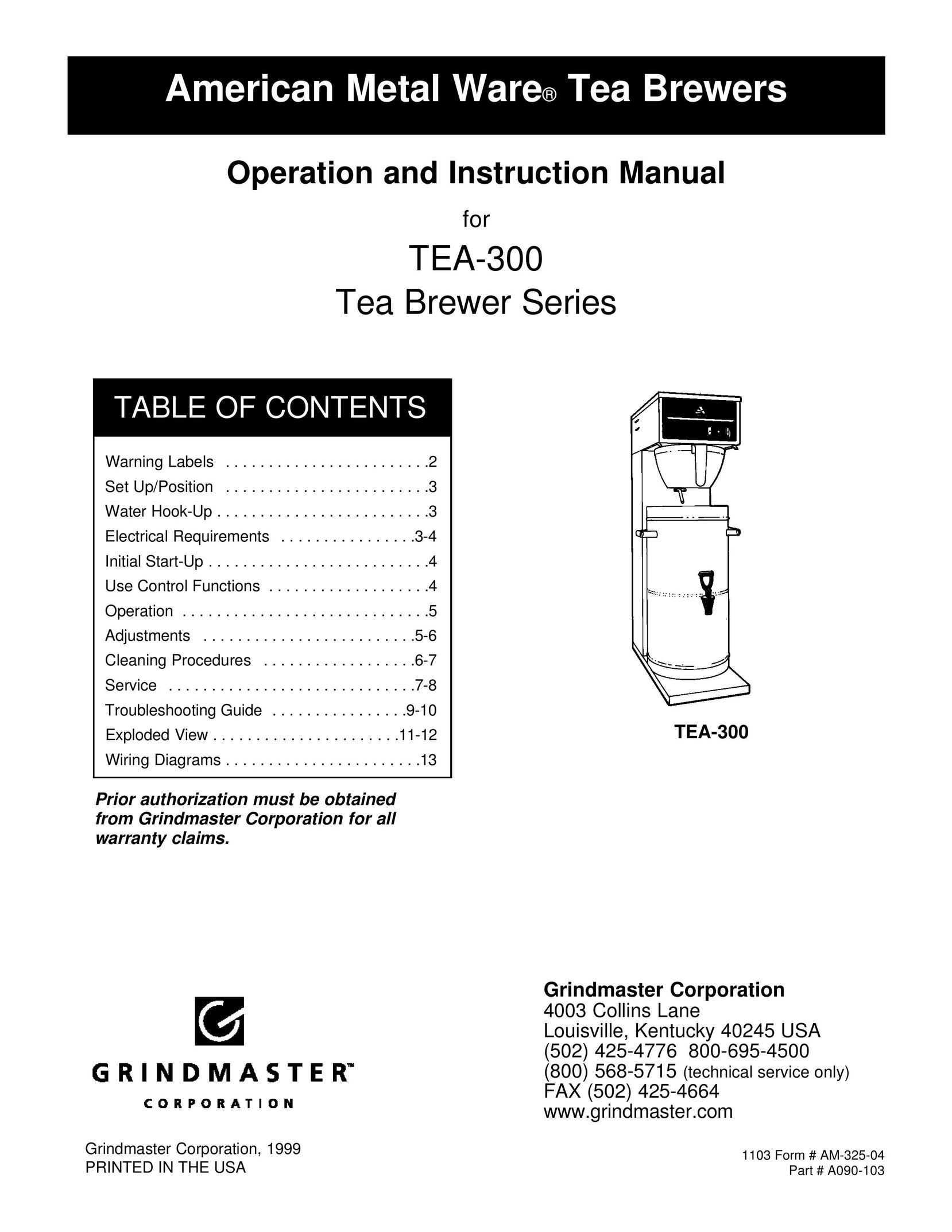 Grindmaster TEA-300 Ice Tea Maker User Manual