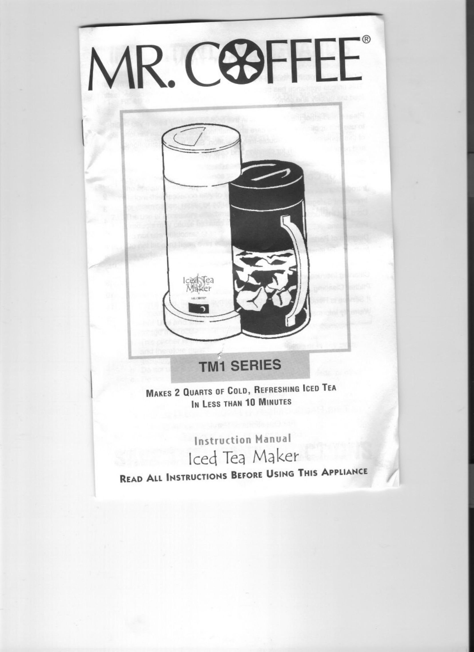 Mr. Coffee TM1 Series Ice Tea Maker User Manual