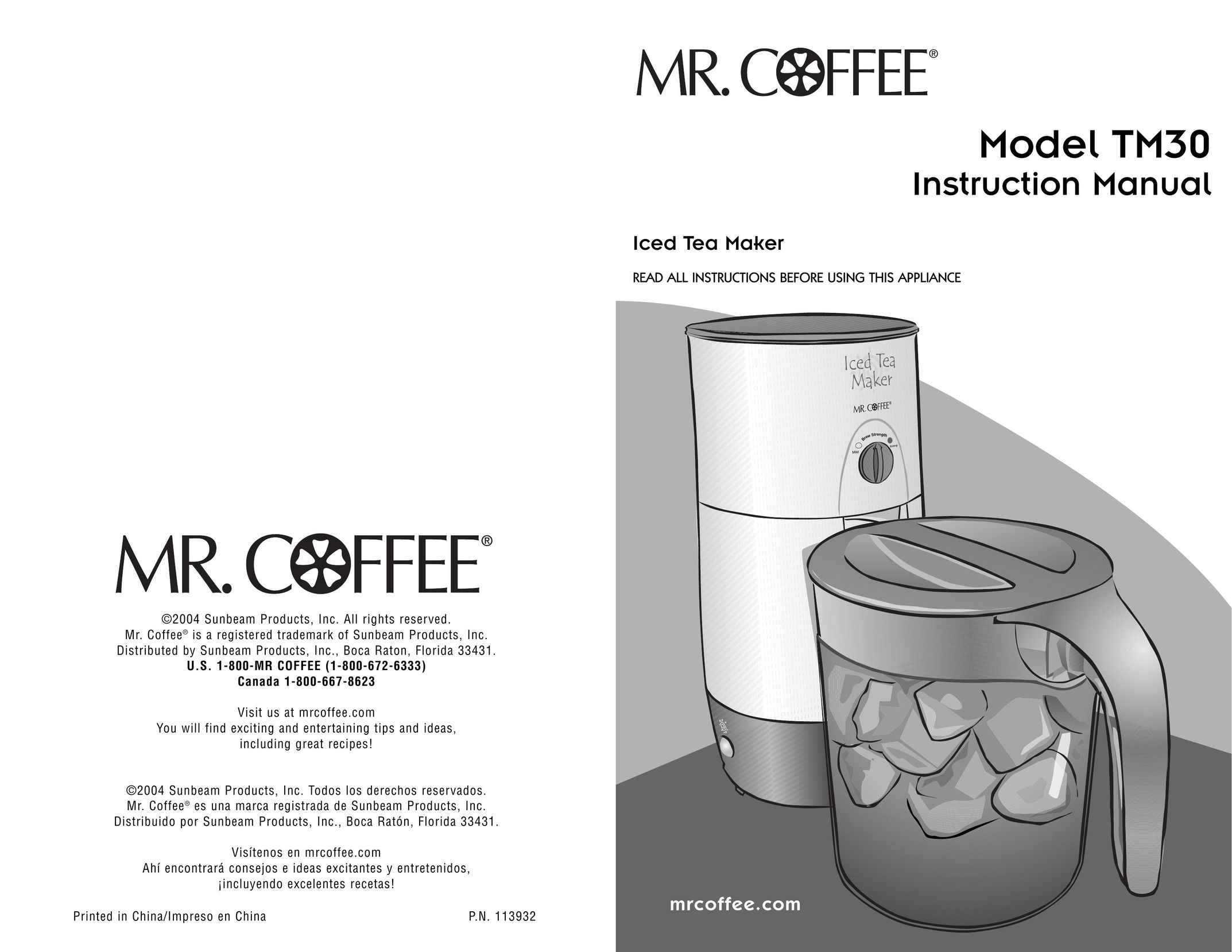 Mr. Coffee TM30 Ice Tea Maker User Manual