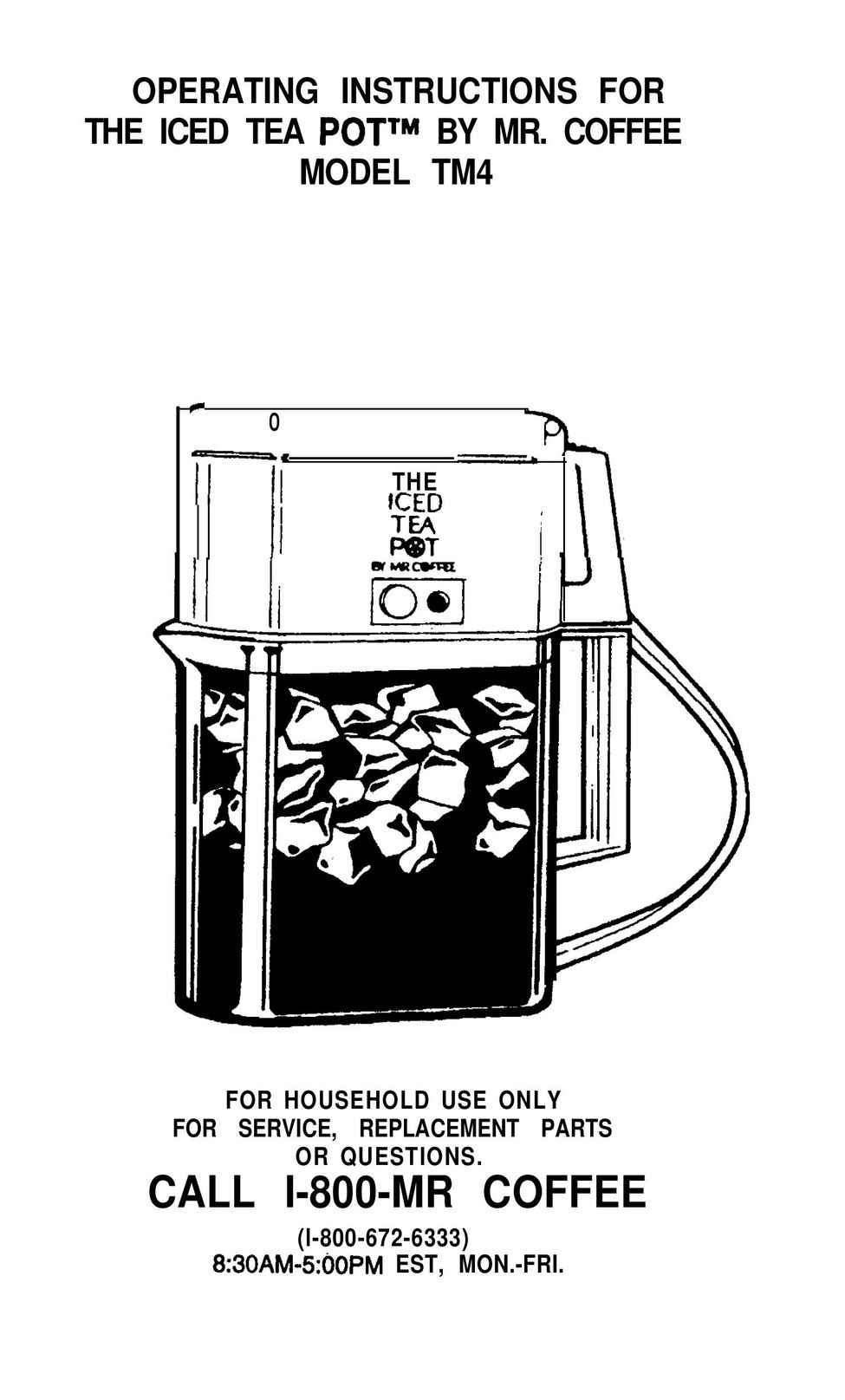 Mr. Coffee TM4 Ice Tea Maker User Manual