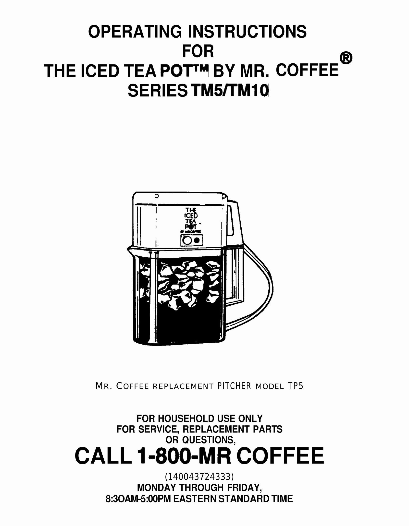 Mr. Coffee TM5 Ice Tea Maker User Manual
