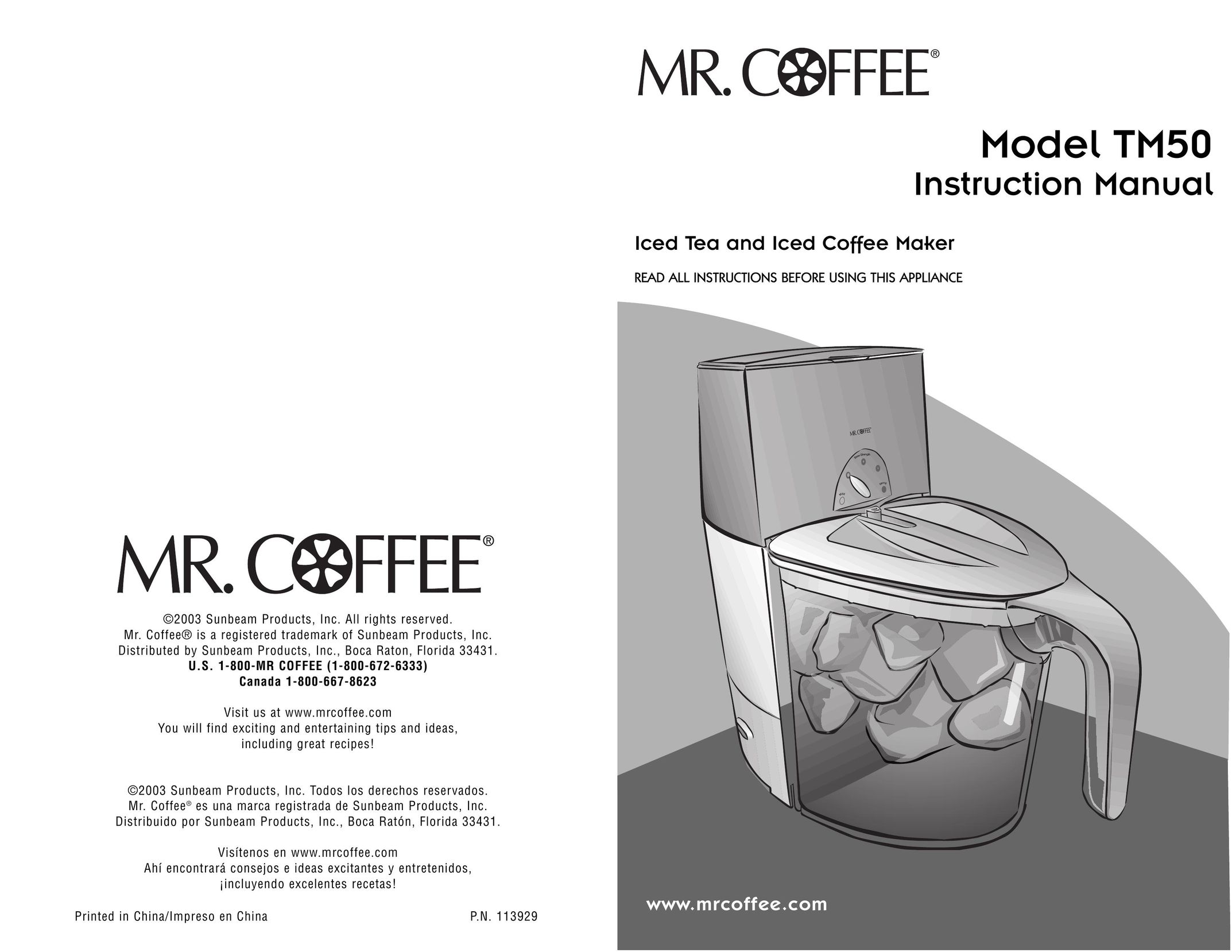Mr. Coffee TM50 Ice Tea Maker User Manual