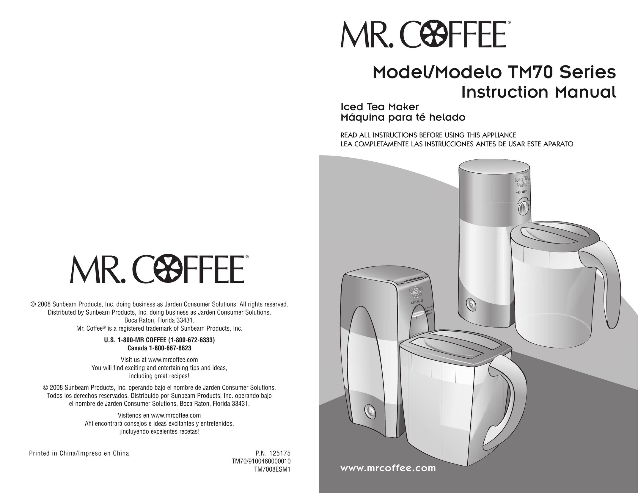 Mr. Coffee TM70 Ice Tea Maker User Manual