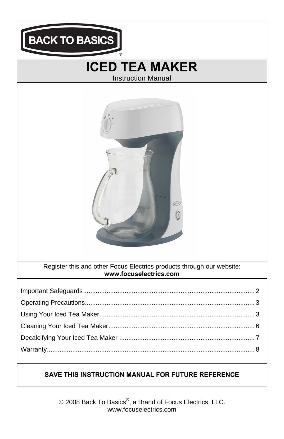West Bend Back to Basics Ice Tea Maker Ice Tea Maker User Manual